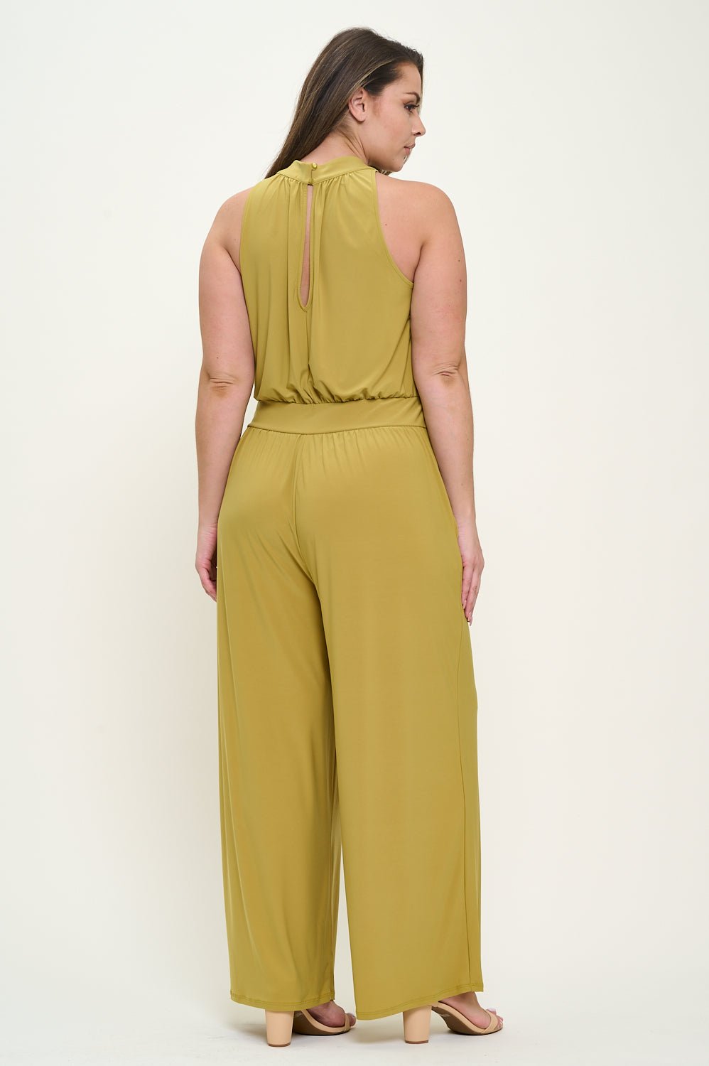Image of West K Nina Plus Size Halter Neck Jumpsuit Green Citron