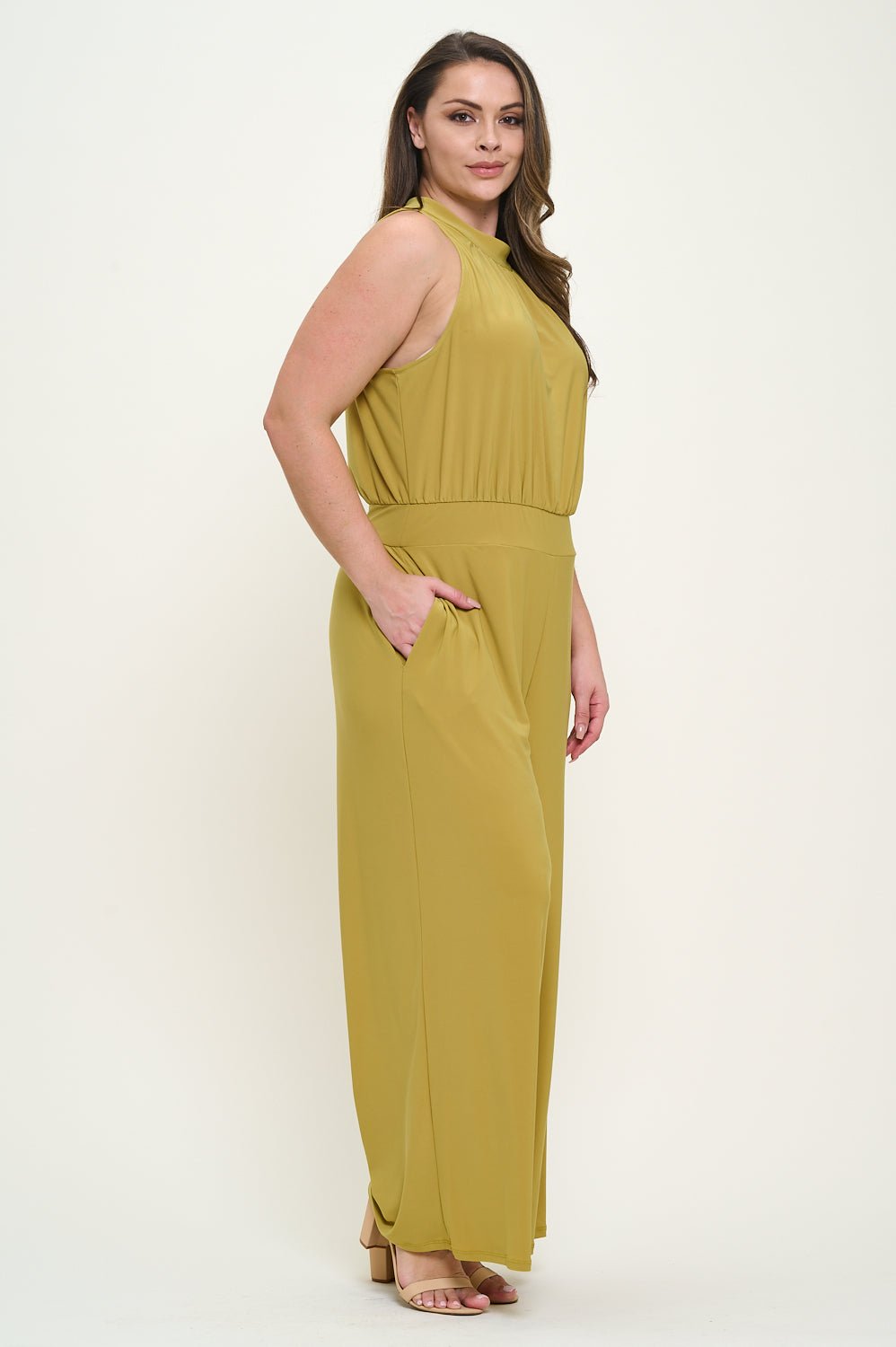Image of West K Nina Plus Size Halter Neck Jumpsuit Green Citron