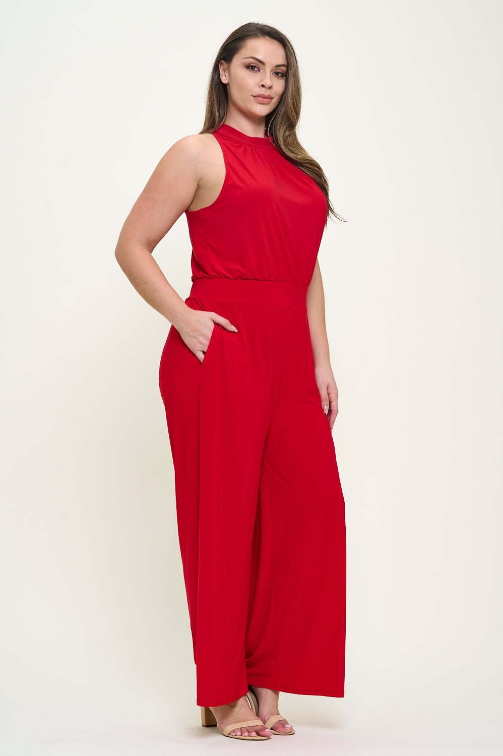 Image of West K Nina Plus Size Halter Neck Jumpsuit Red