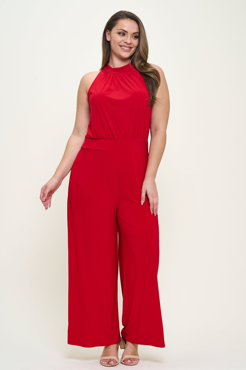 Image of West K Nina Plus Size Halter Neck Jumpsuit Red