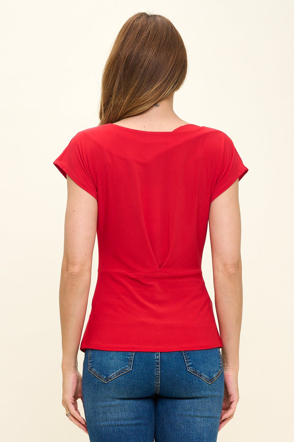 Image of West K Noa Waist Tucked Short Sleeve Blouse Red