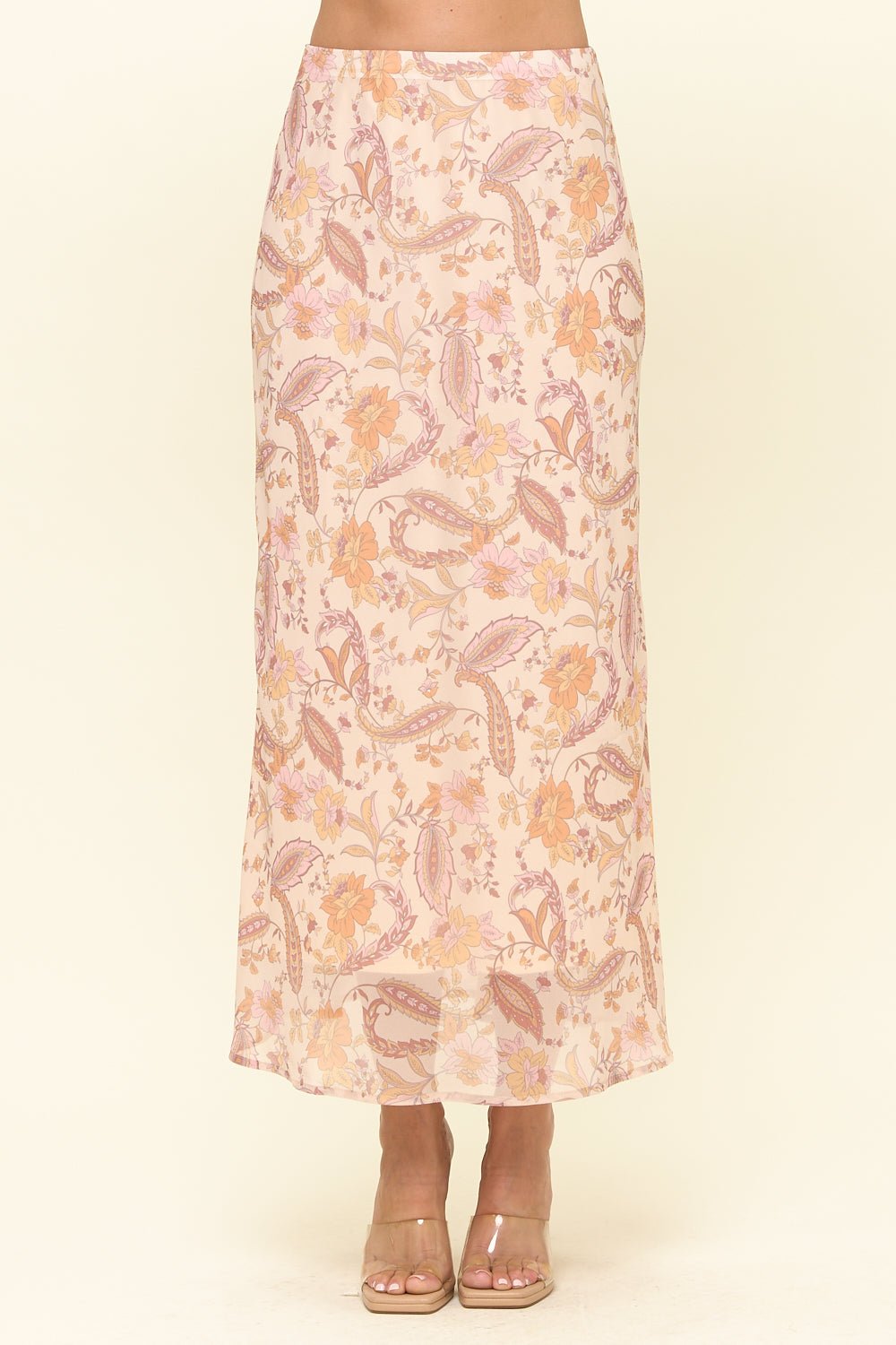Image of West K Noemi Chiffon Midi Skirt Beige Paisley