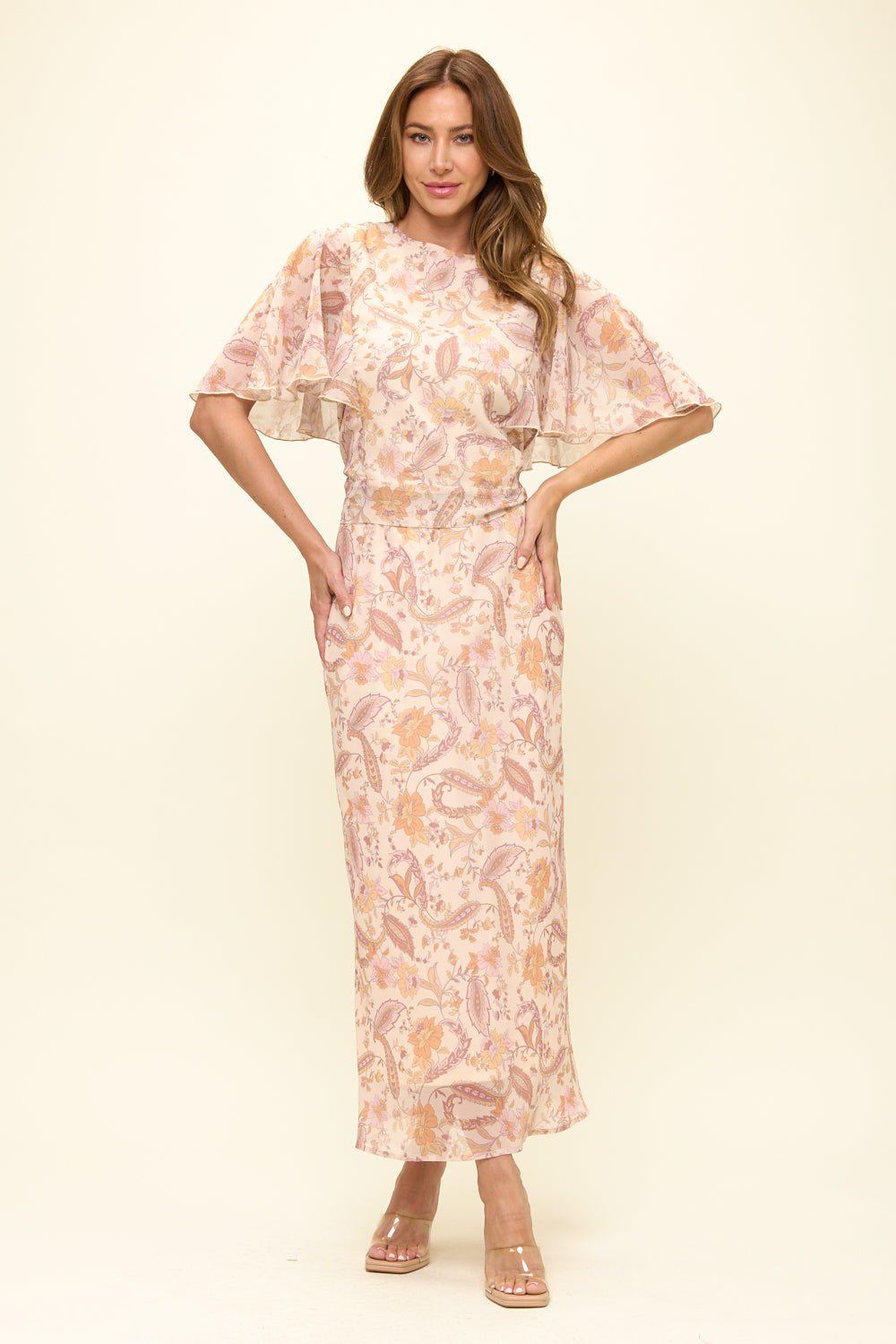 Image of West K Noemi Chiffon Midi Skirt Beige Paisley