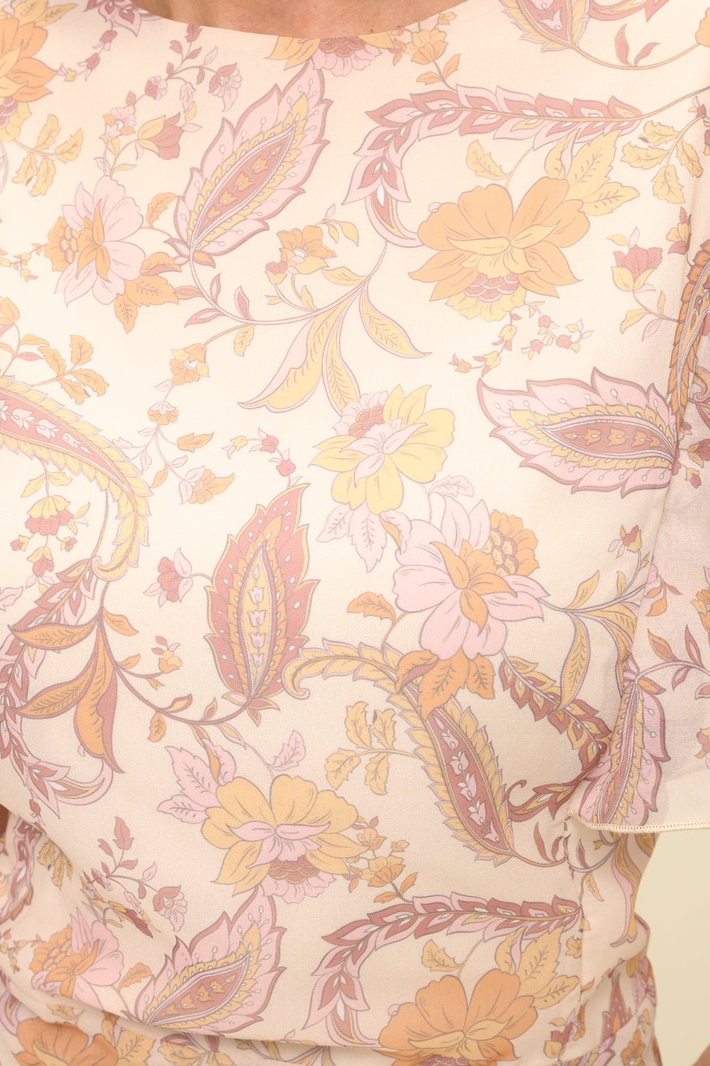 Image of West K Noemi Chiffon Tie Back Blouse with Flutter Sleeve Beige Paisley