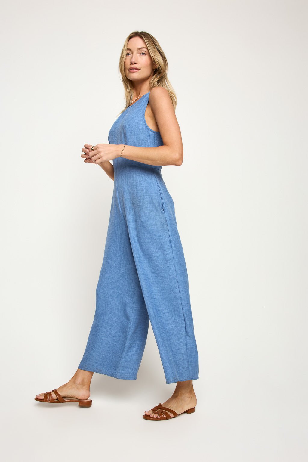 Image of West K Odessa Sleeveless Back Zipper Jumpsuit Chambray
