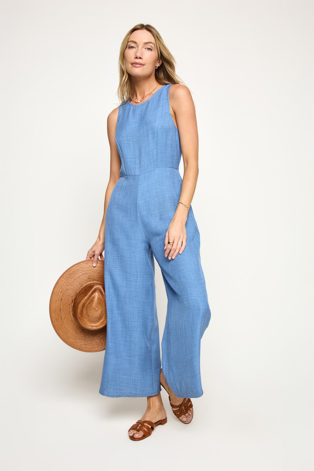 Image of West K Odessa Sleeveless Back Zipper Jumpsuit Chambray