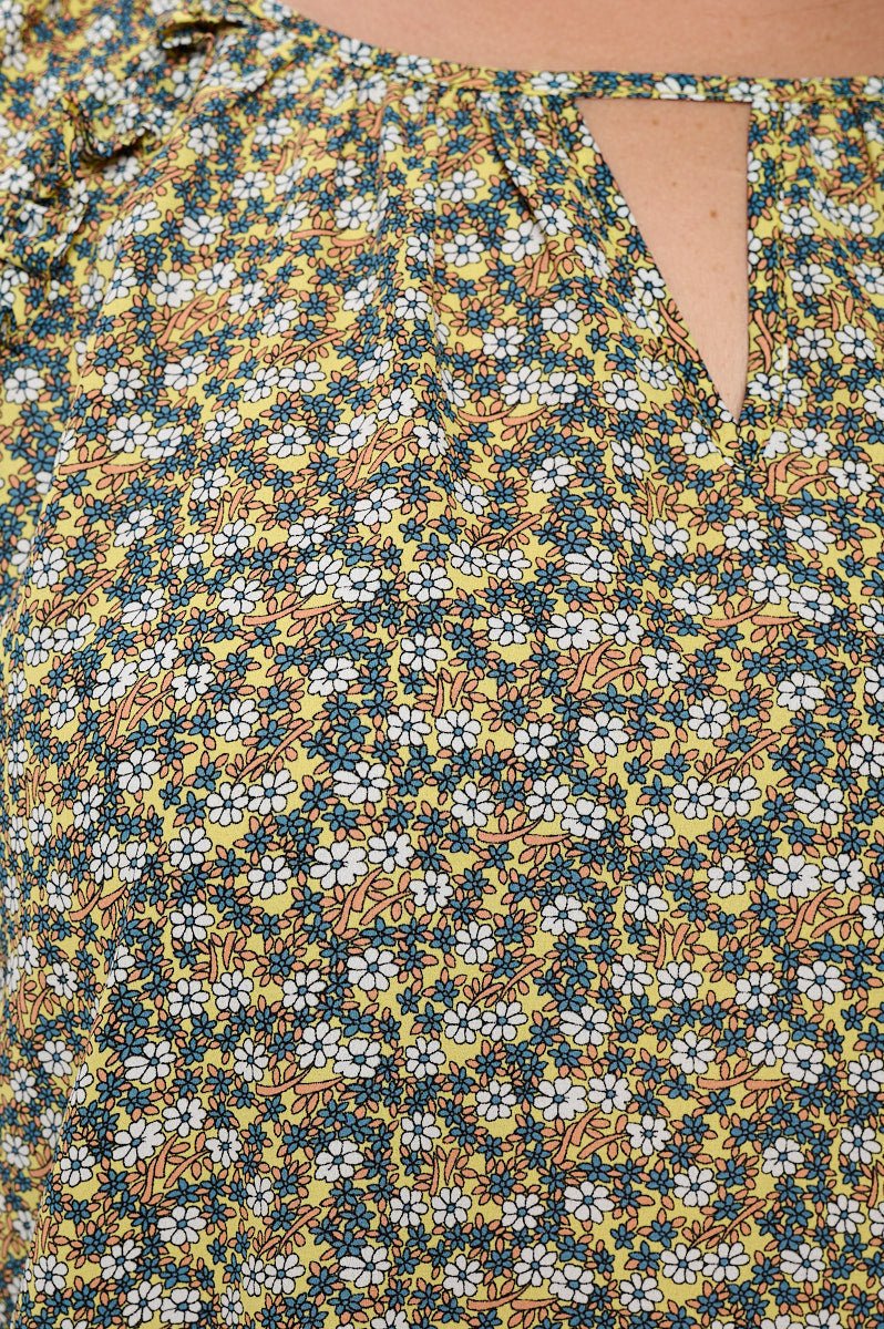 Image of West K Paislee Plus Size Ruffle Sleeve Woven Blouse Yellow Ditzy Floral