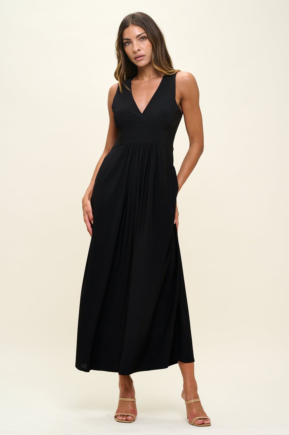 Image of West K Rita Sleeveless V neckline Midi Dress Black