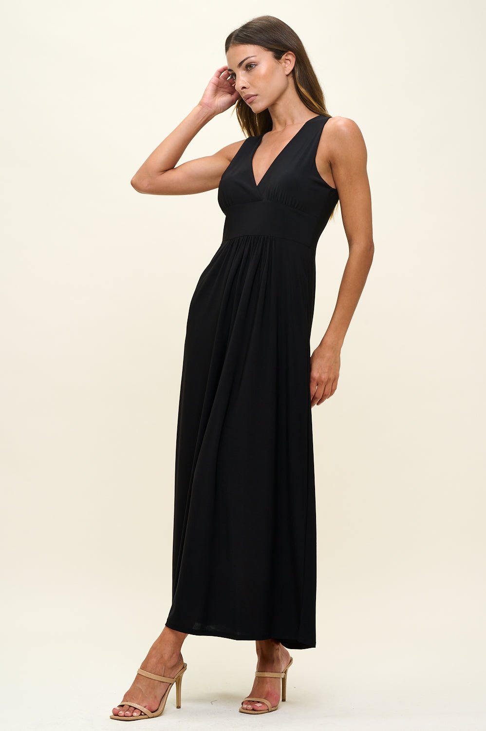 Image of West K Rita Sleeveless V neckline Midi Dress Black