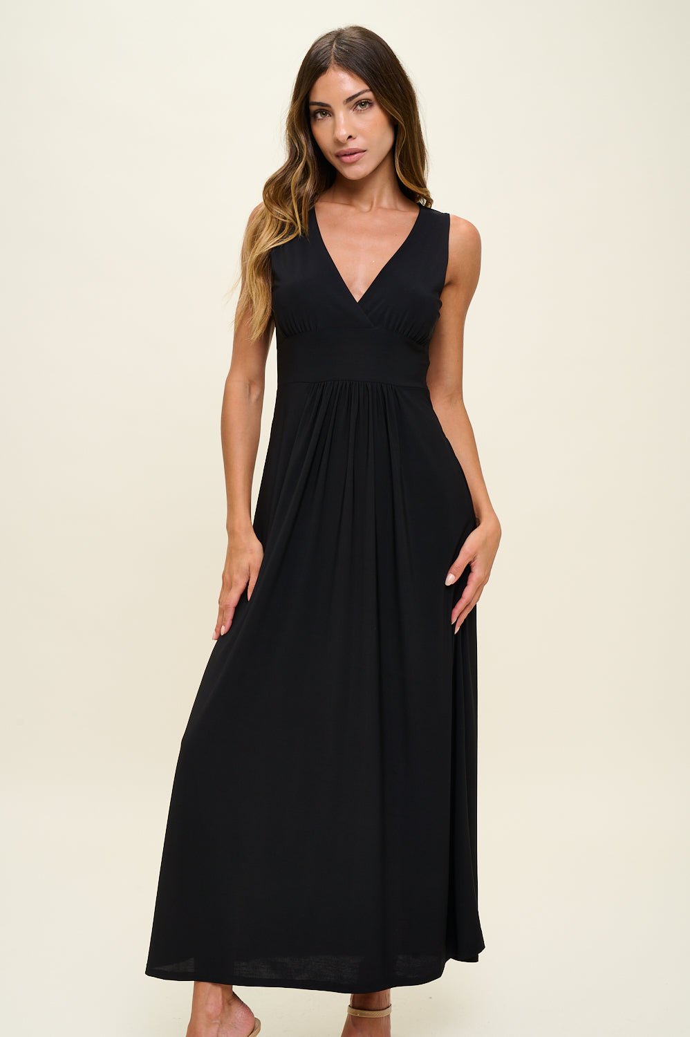 Image of West K Rita Sleeveless V neckline Midi Dress Black