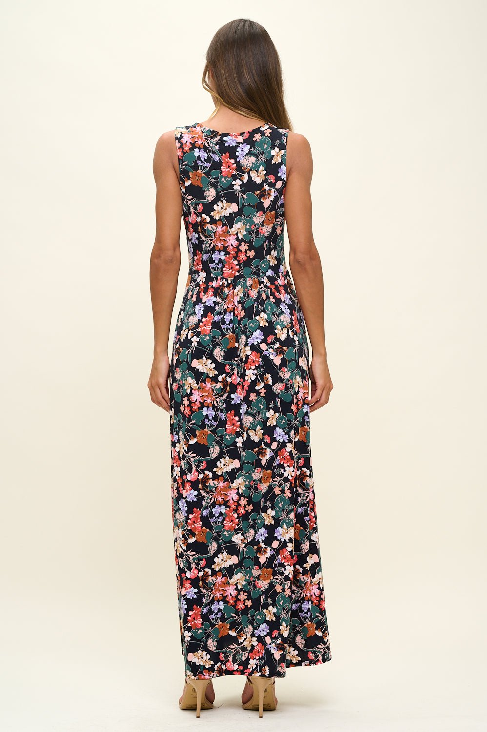Image of West K Rita Sleeveless V neckline Midi Dress Black Red Floral