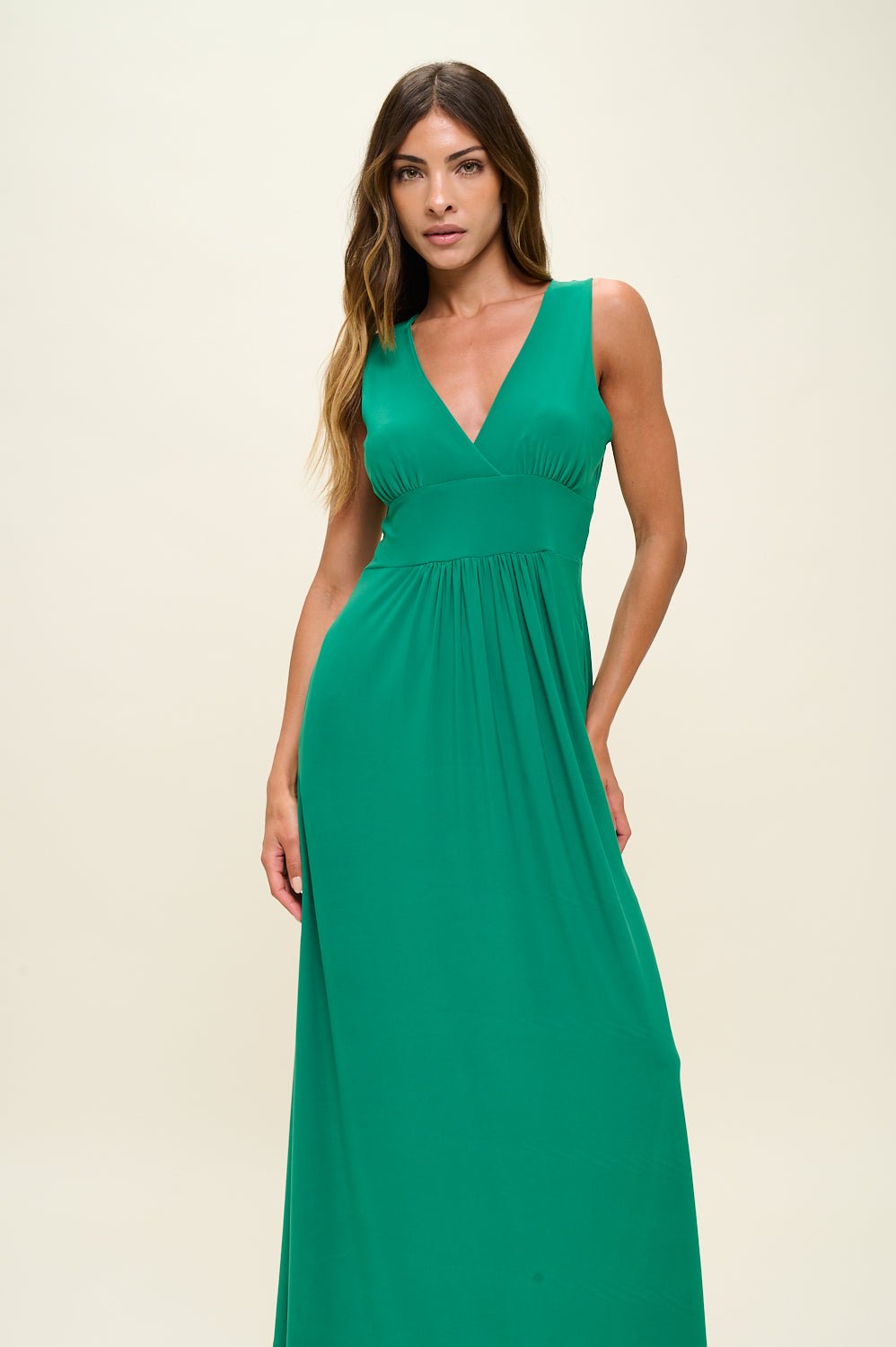 Image of West K Rita Sleeveless V neckline Midi Dress Kelly Green