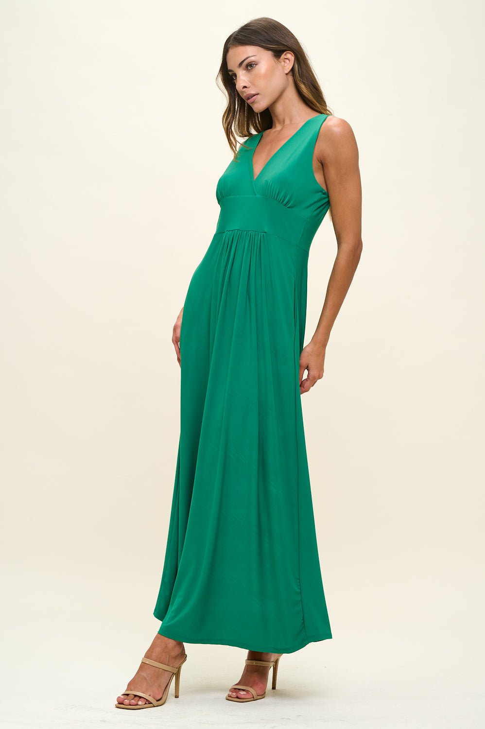 Image of West K Rita Sleeveless V neckline Midi Dress Kelly Green