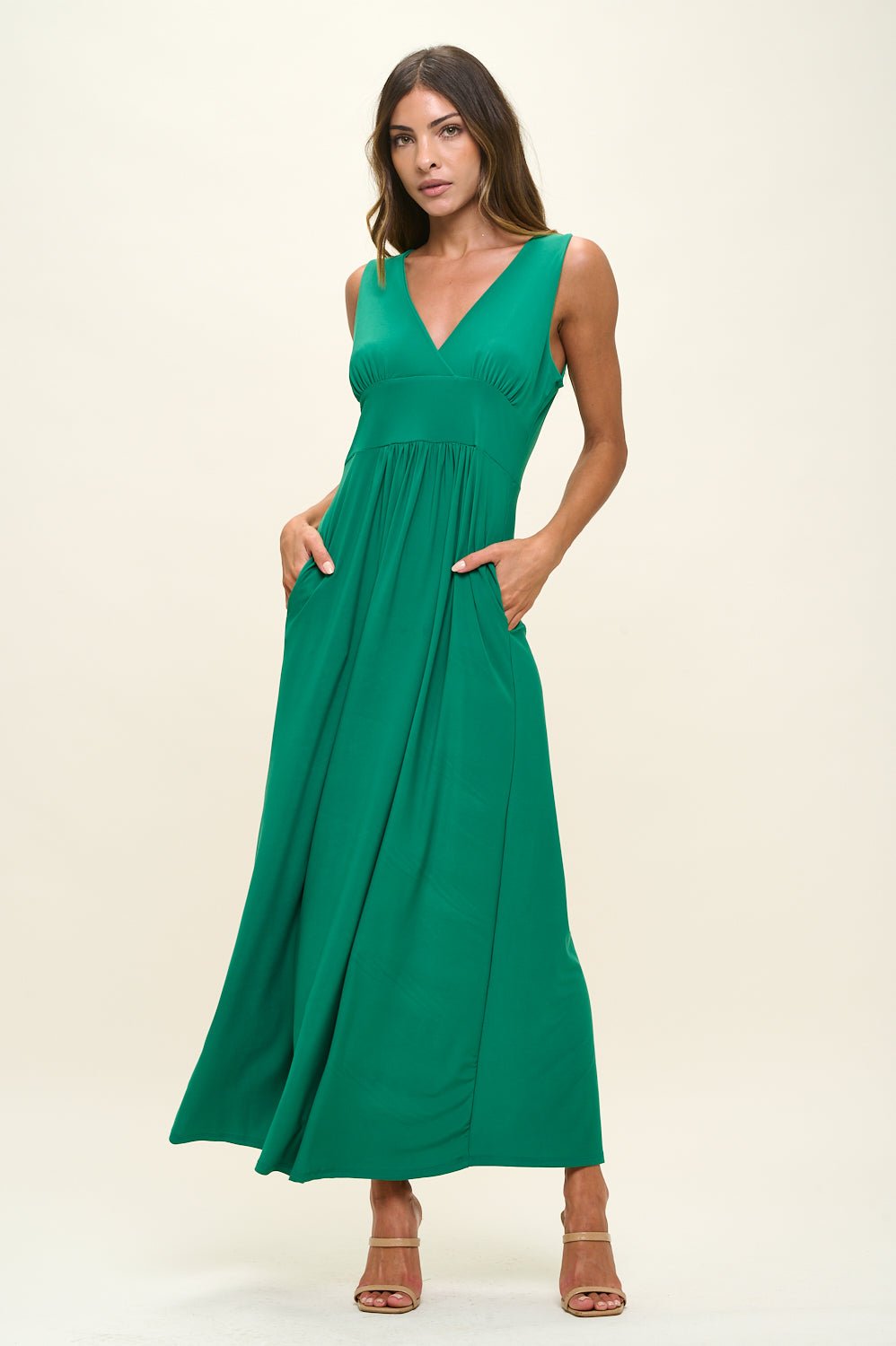 Image of West K Rita Sleeveless V neckline Midi Dress Kelly Green