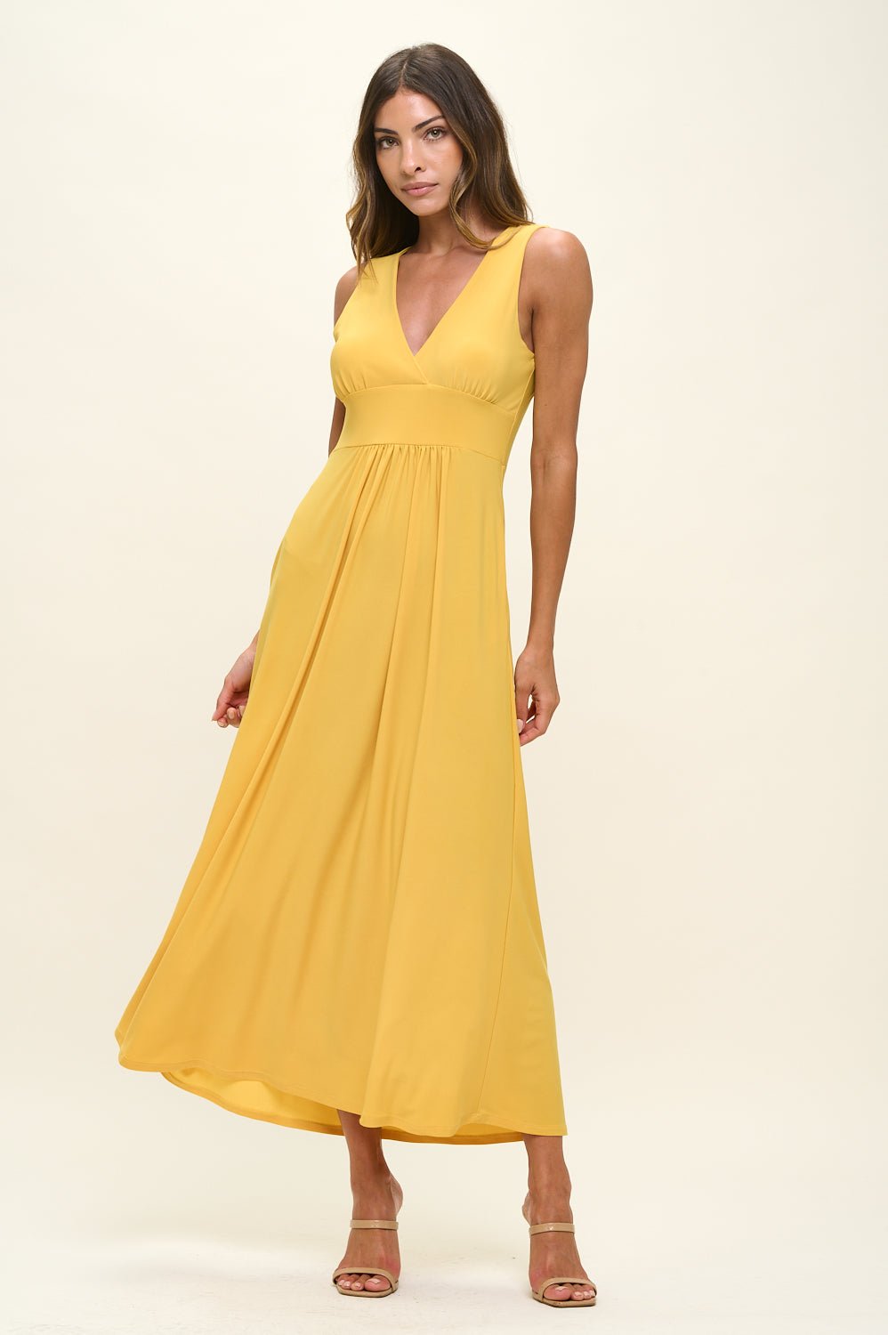 Image of West K Rita Sleeveless V neckline Midi Dress Mustard