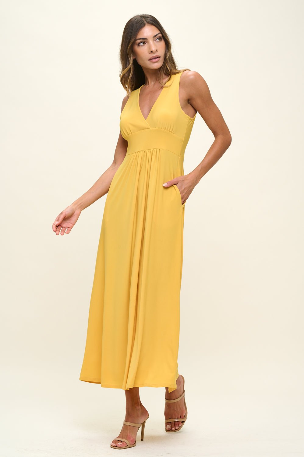 Image of West K Rita Sleeveless V neckline Midi Dress Mustard