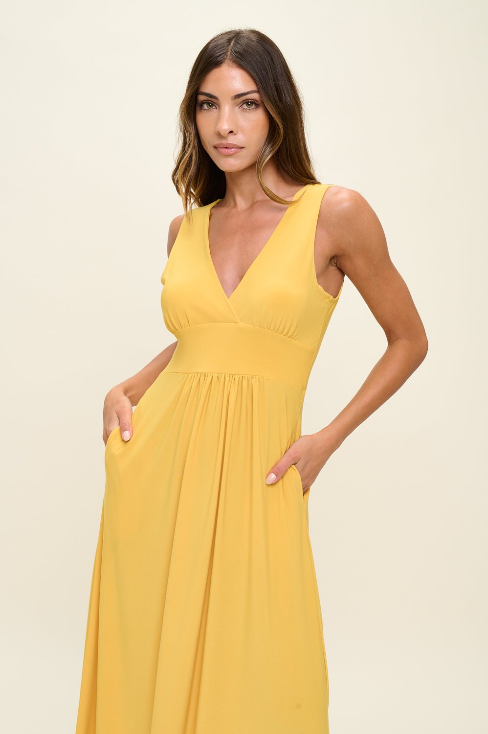 Image of West K Rita Sleeveless V neckline Midi Dress Mustard