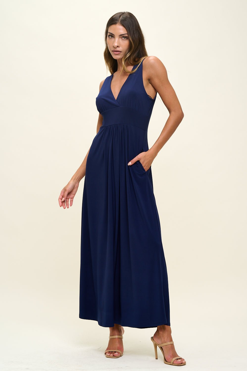 Image of West K Rita Sleeveless V neckline Midi Dress Navy
