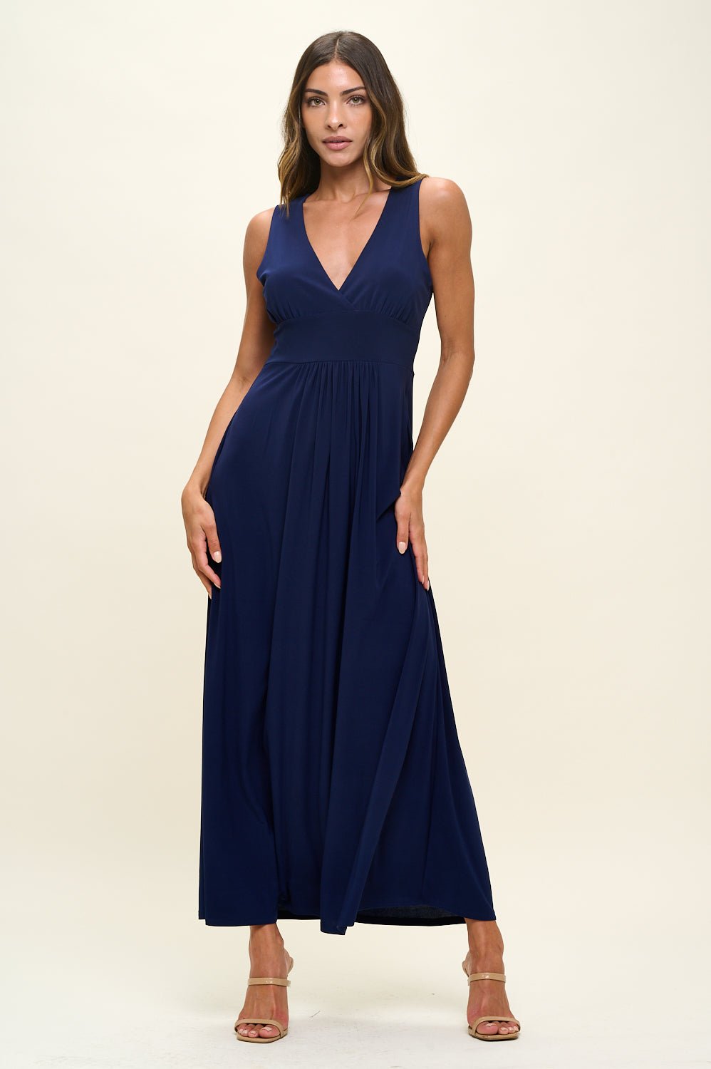 Image of West K Rita Sleeveless V neckline Midi Dress Navy