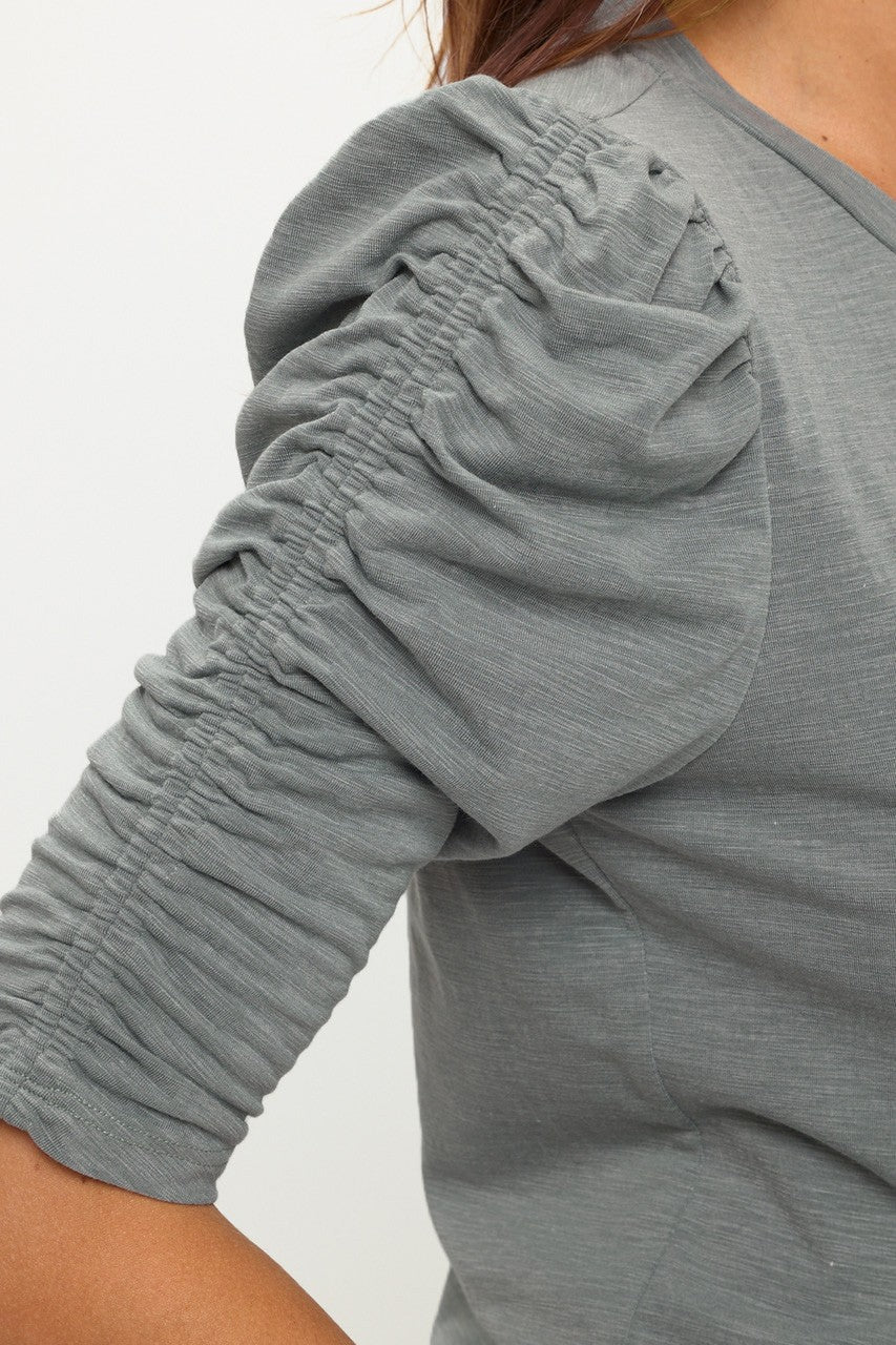Image of West K Sabine Ruched Sleeve Knit Top Dark Sage