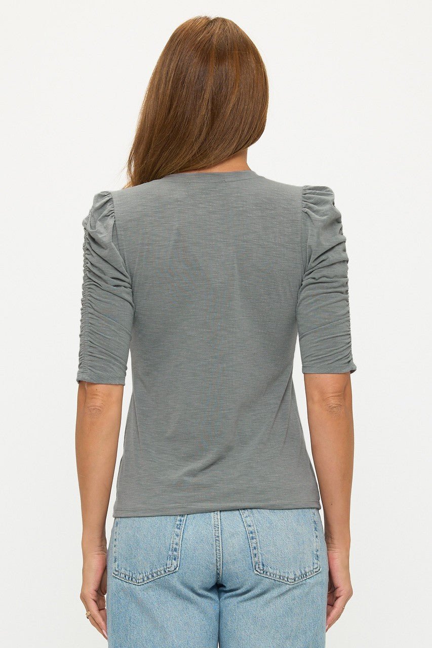 Image of West K Sabine Ruched Sleeve Knit Top Dark Sage