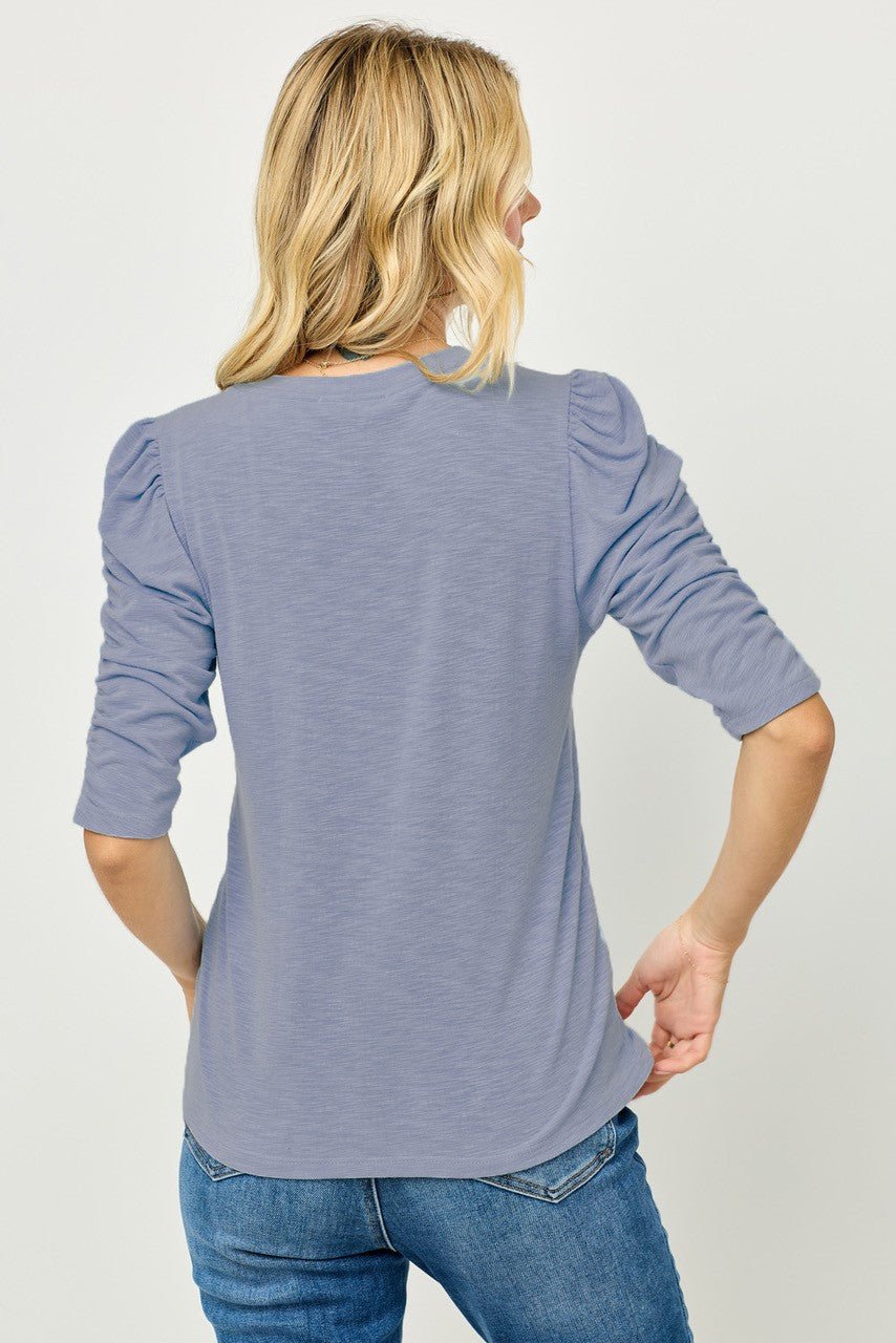 Image of West K Sabine Ruched Sleeve Knit Top Lt Denim