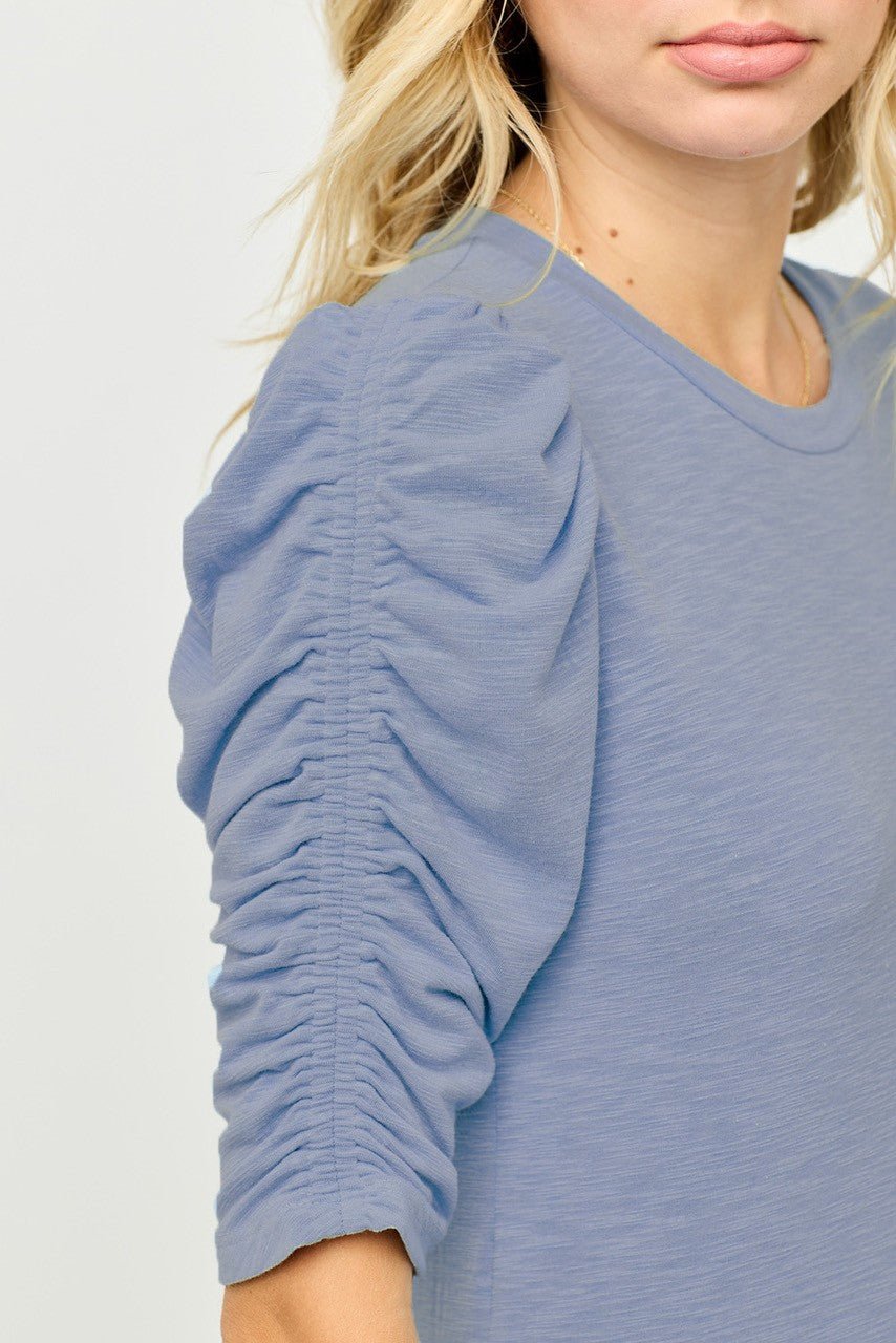 Image of West K Sabine Ruched Sleeve Knit Top Lt Denim