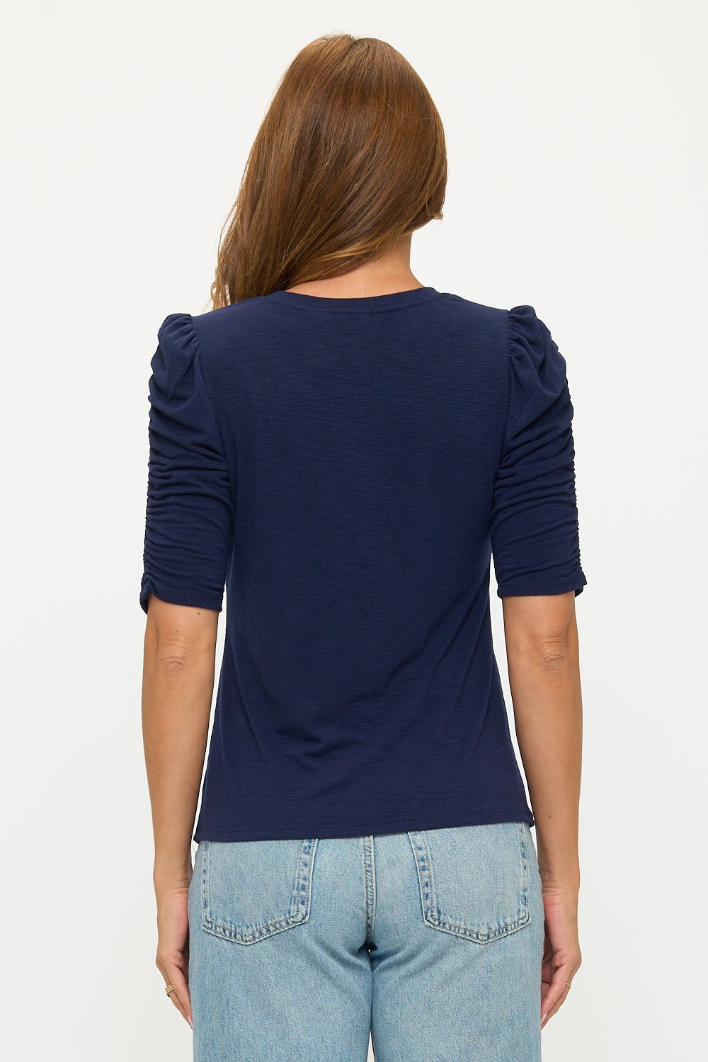 Image of West K Sabine Ruched Sleeve Knit Top Navy