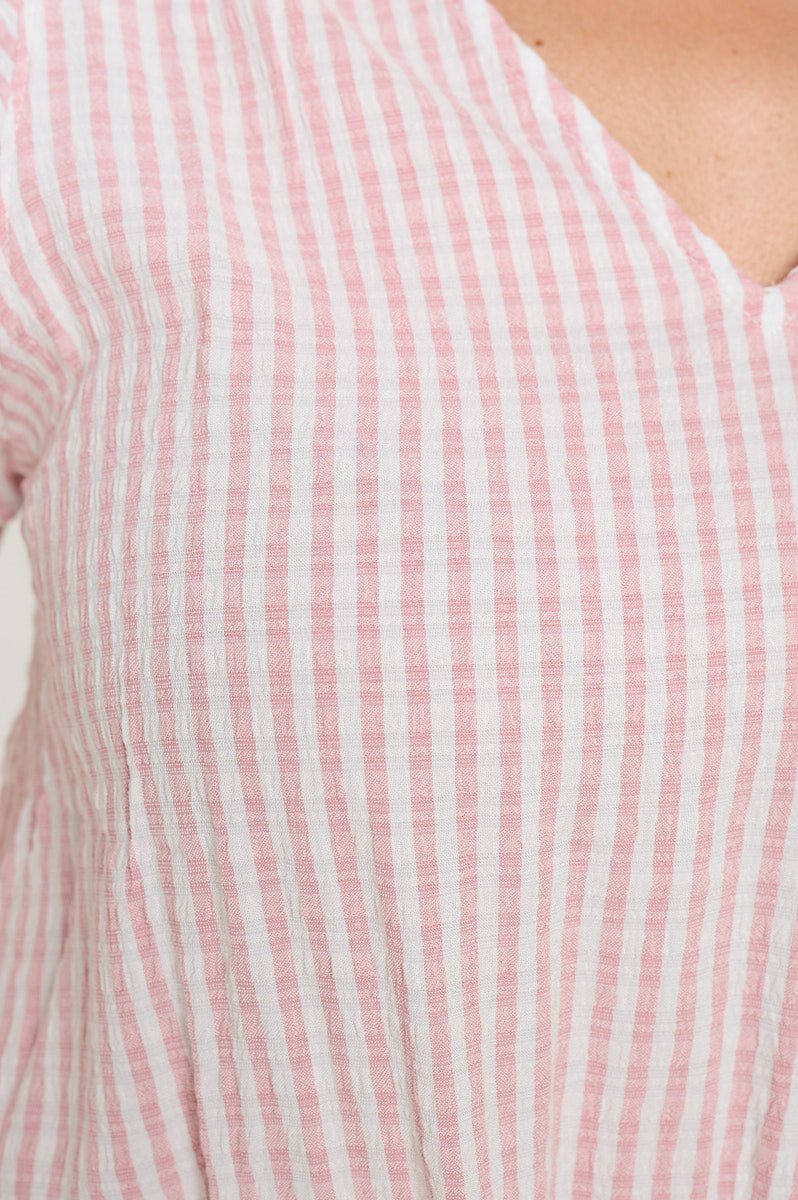 Image of West K Samantha Tie Front Ruffle Top Pink White Stripe