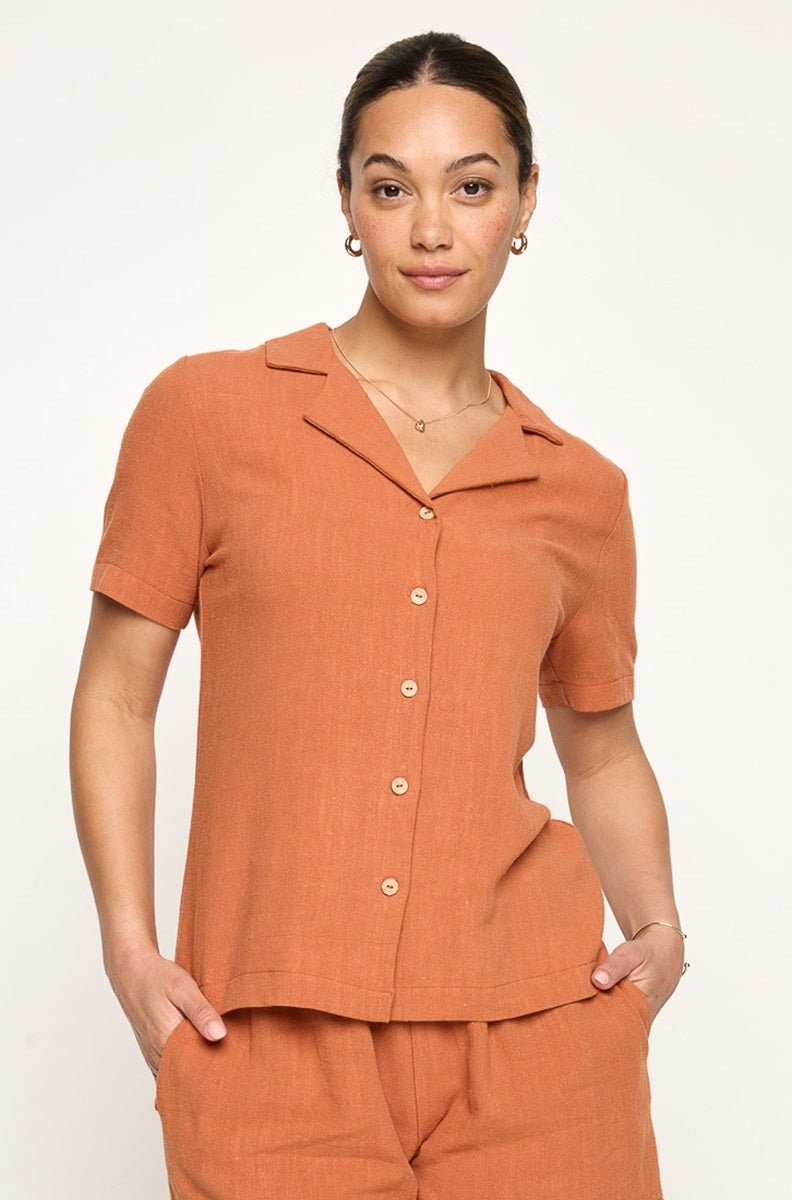 Image of West K Savannah Short Sleeve Button Down Shirt Blouse Rust
