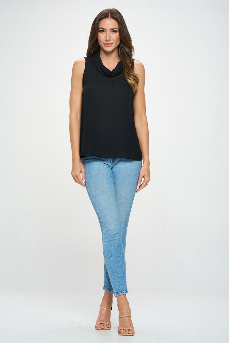 Image of West K Selene Cowl Neck Sleeveless Blouse Black