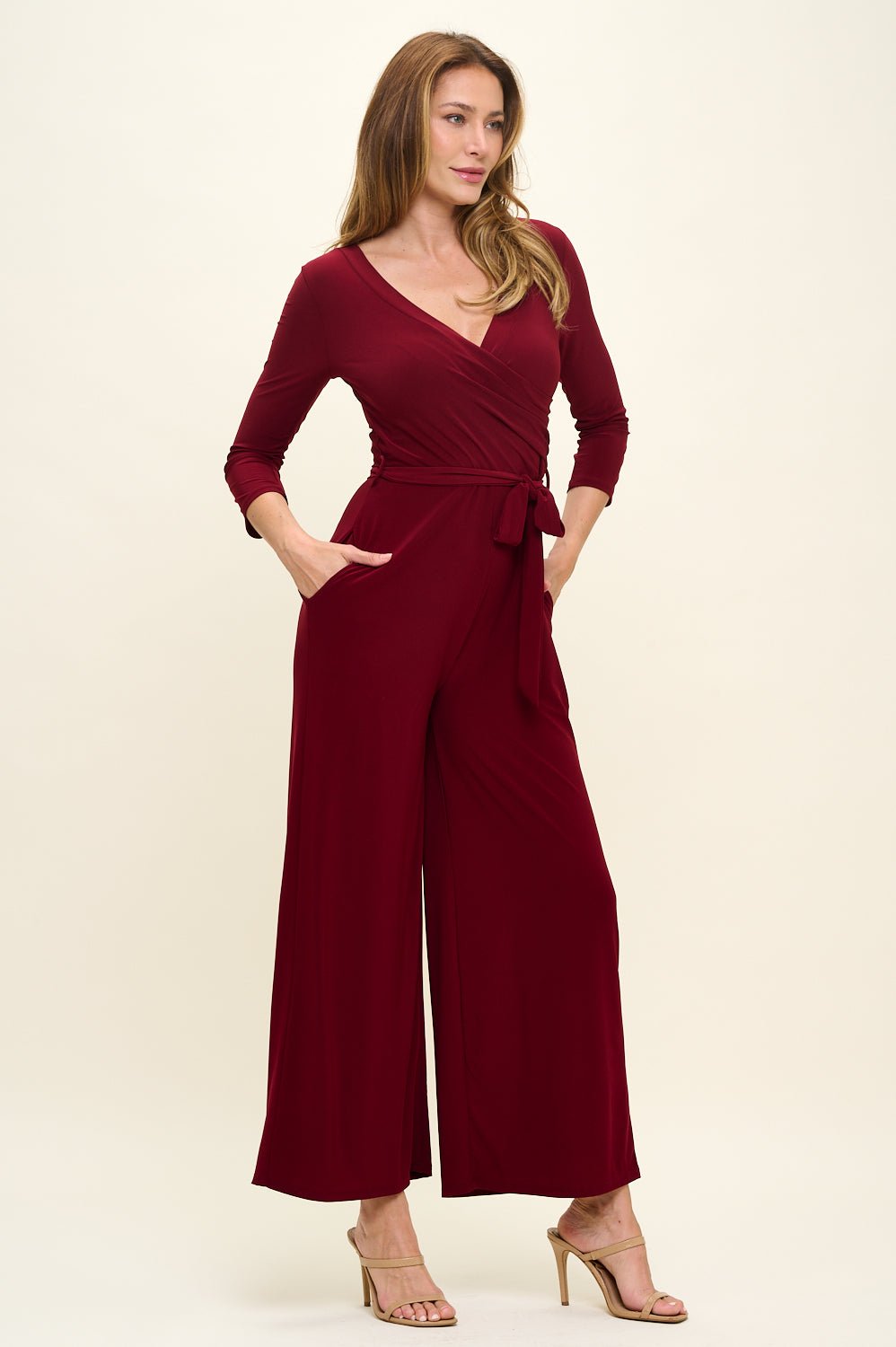 Image of West K Shay Surplice Neck Jumpsuit Wine