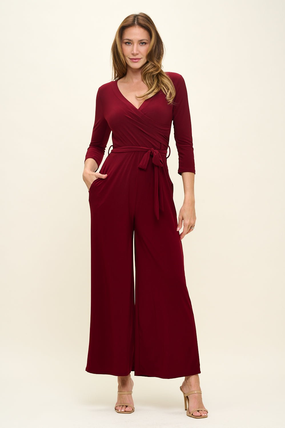 Image of West K Shay Surplice Neck Jumpsuit Wine
