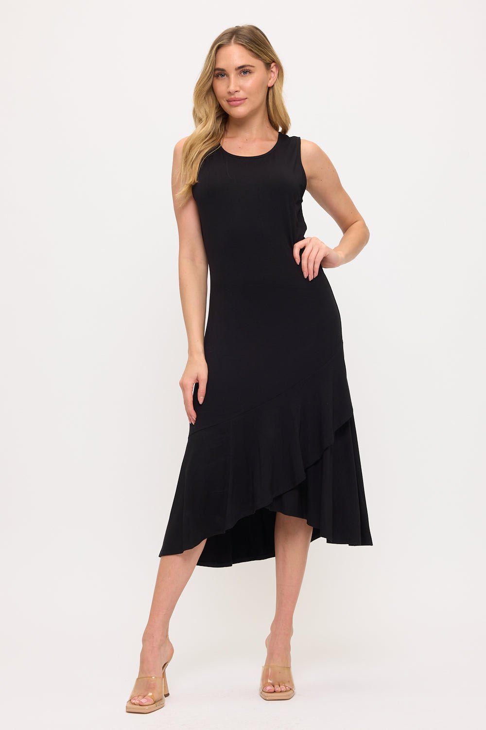 West K Women's Sleeveless Asymmetrical Ruffle Hem Dress - Black