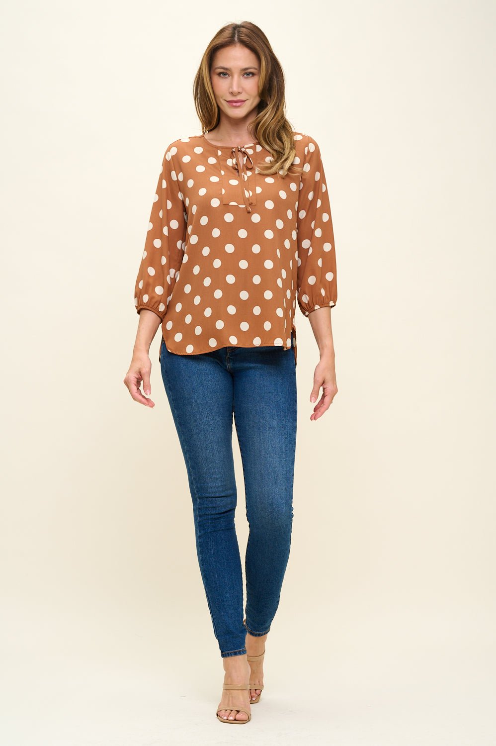 Image of West K Sophia Floral Printed Blouse Taupe Polka Dot