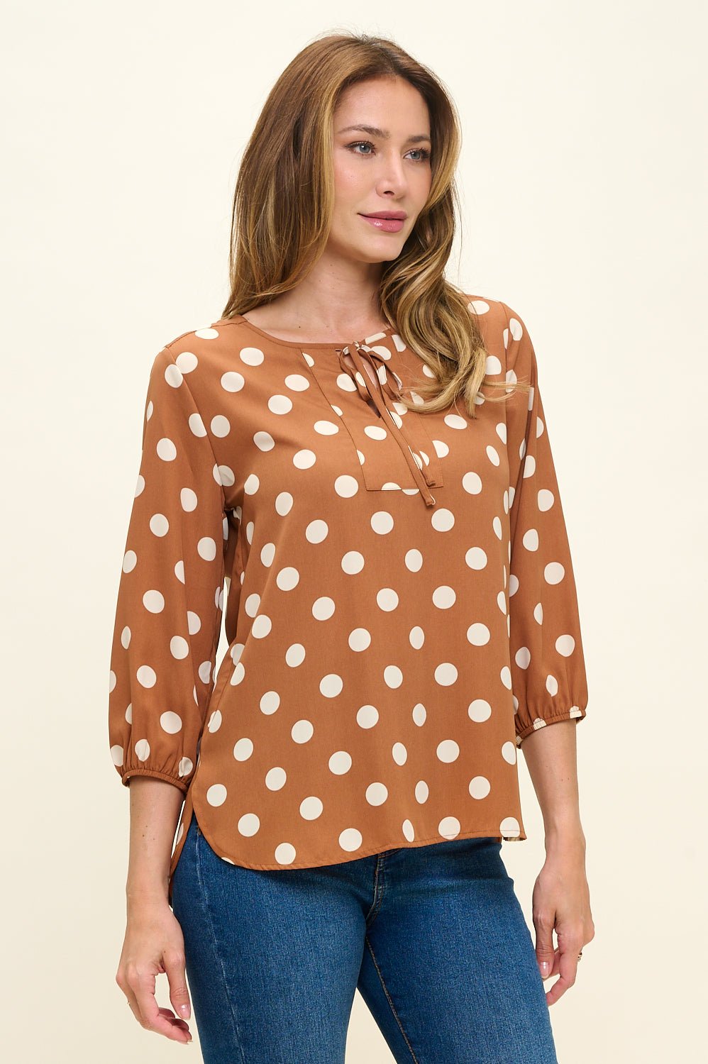 Image of West K Sophia Floral Printed Blouse Taupe Polka Dot