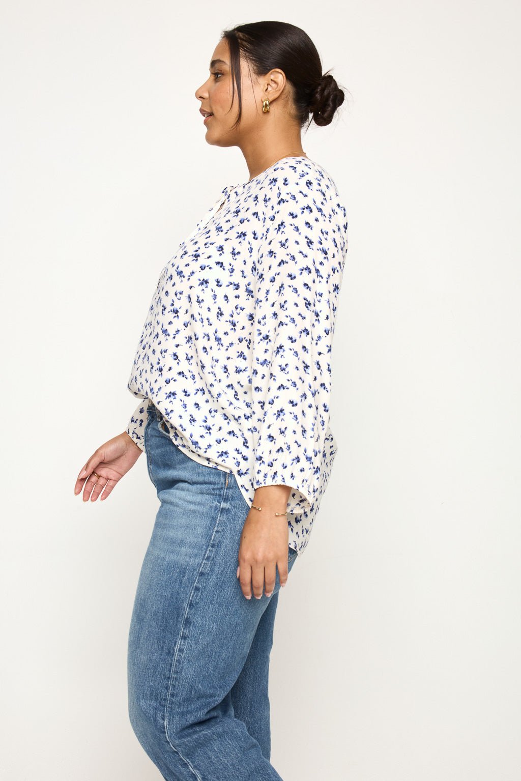 Image of West K Sophia Plus Size Printed Blouse Blue Ditzy Floral