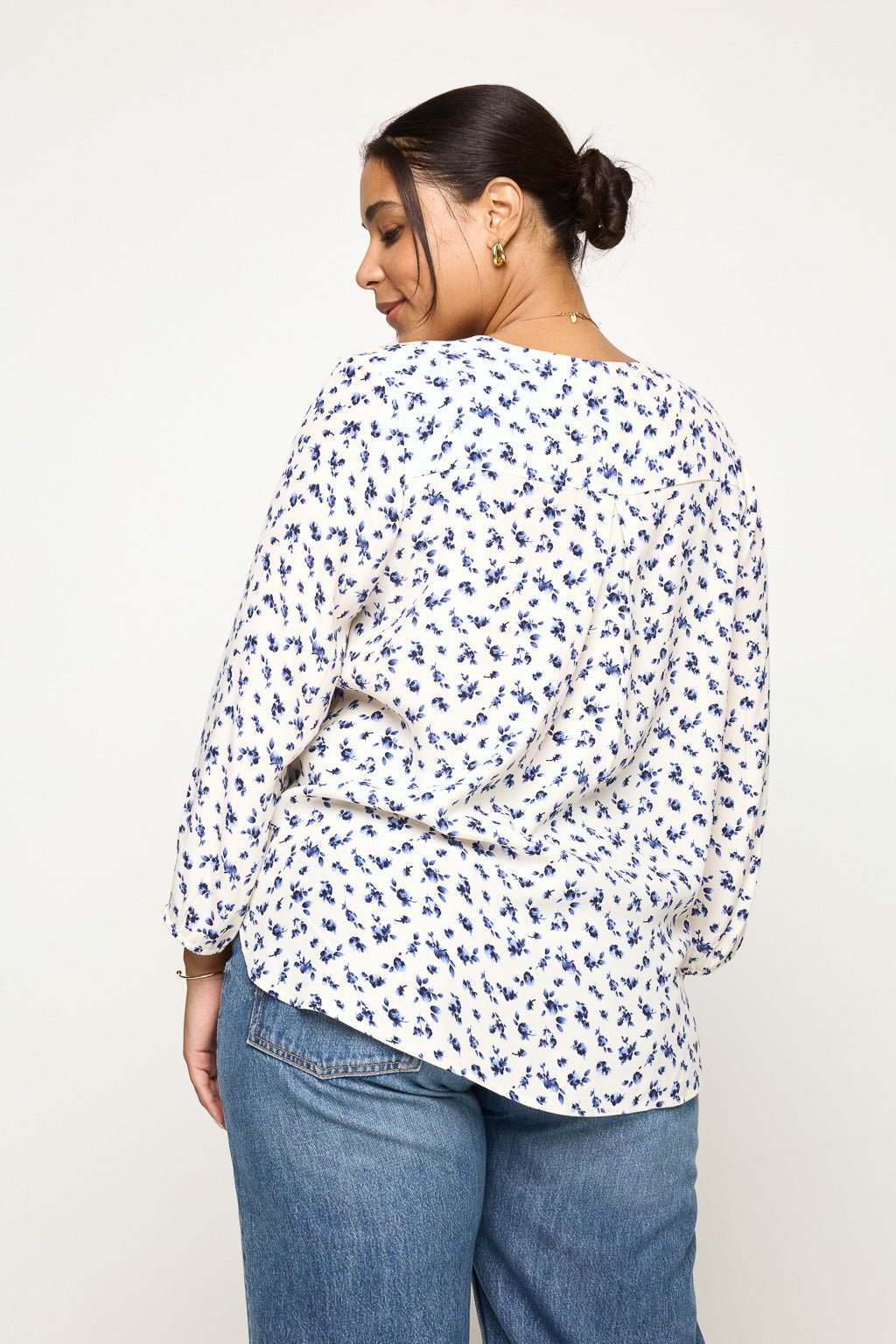 Image of West K Sophia Plus Size Printed Blouse Blue Ditzy Floral
