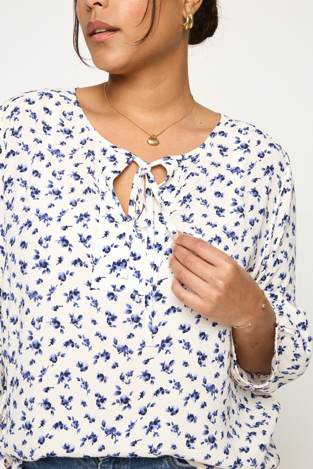 Image of West K Sophia Plus Size Printed Blouse Blue Ditzy Floral