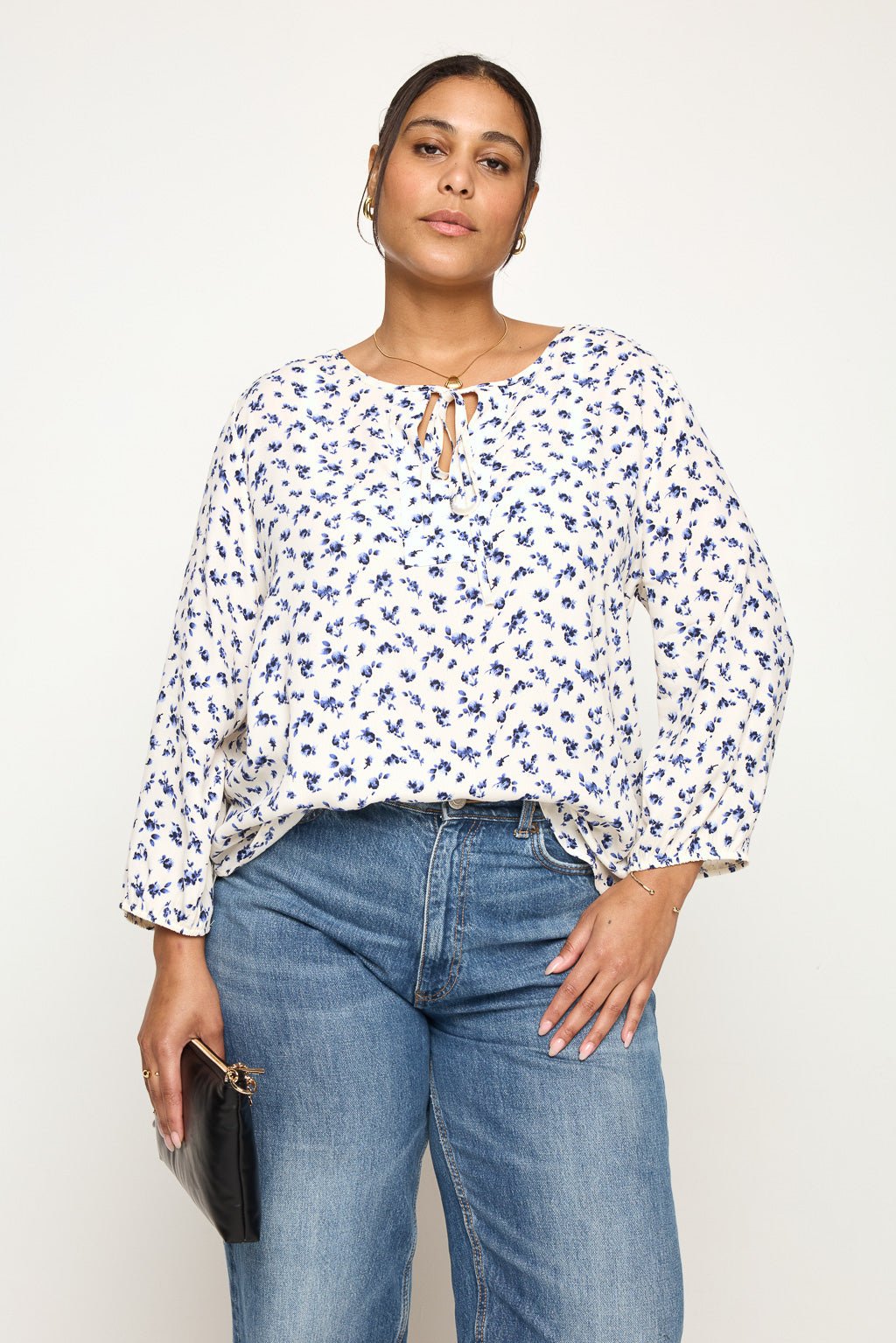 Image of West K Sophia Plus Size Printed Blouse Blue Ditzy Floral
