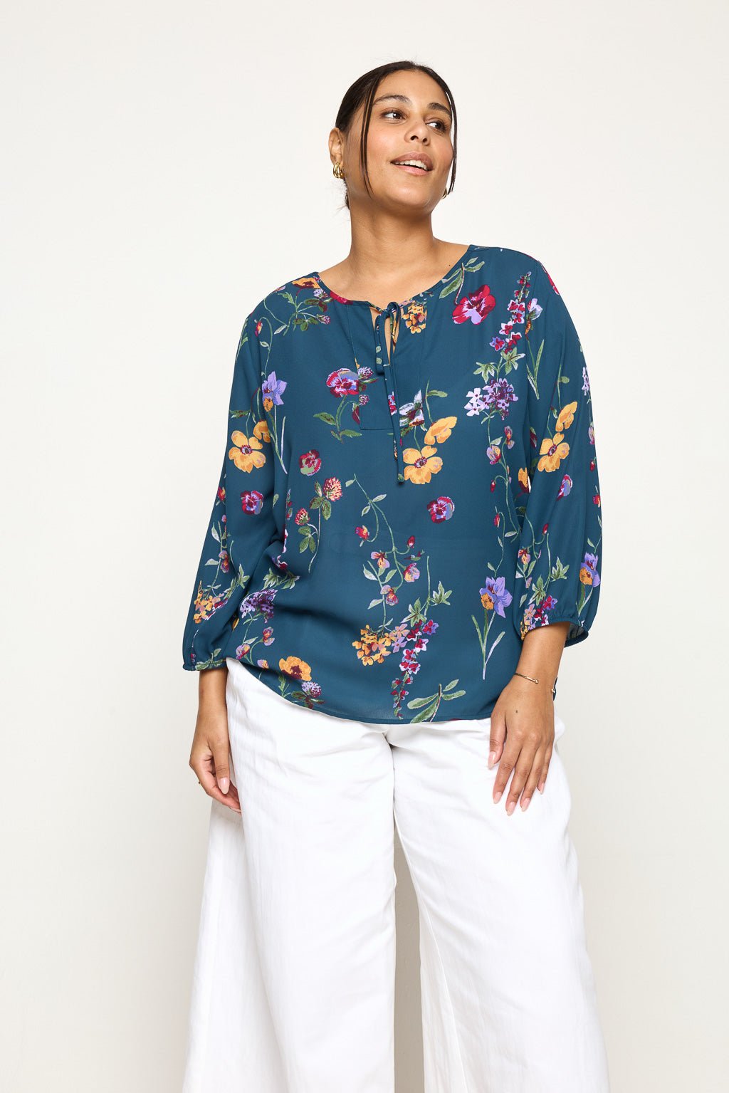 Image of West K Sophia Plus Size Printed Blouse Teal Red Floral