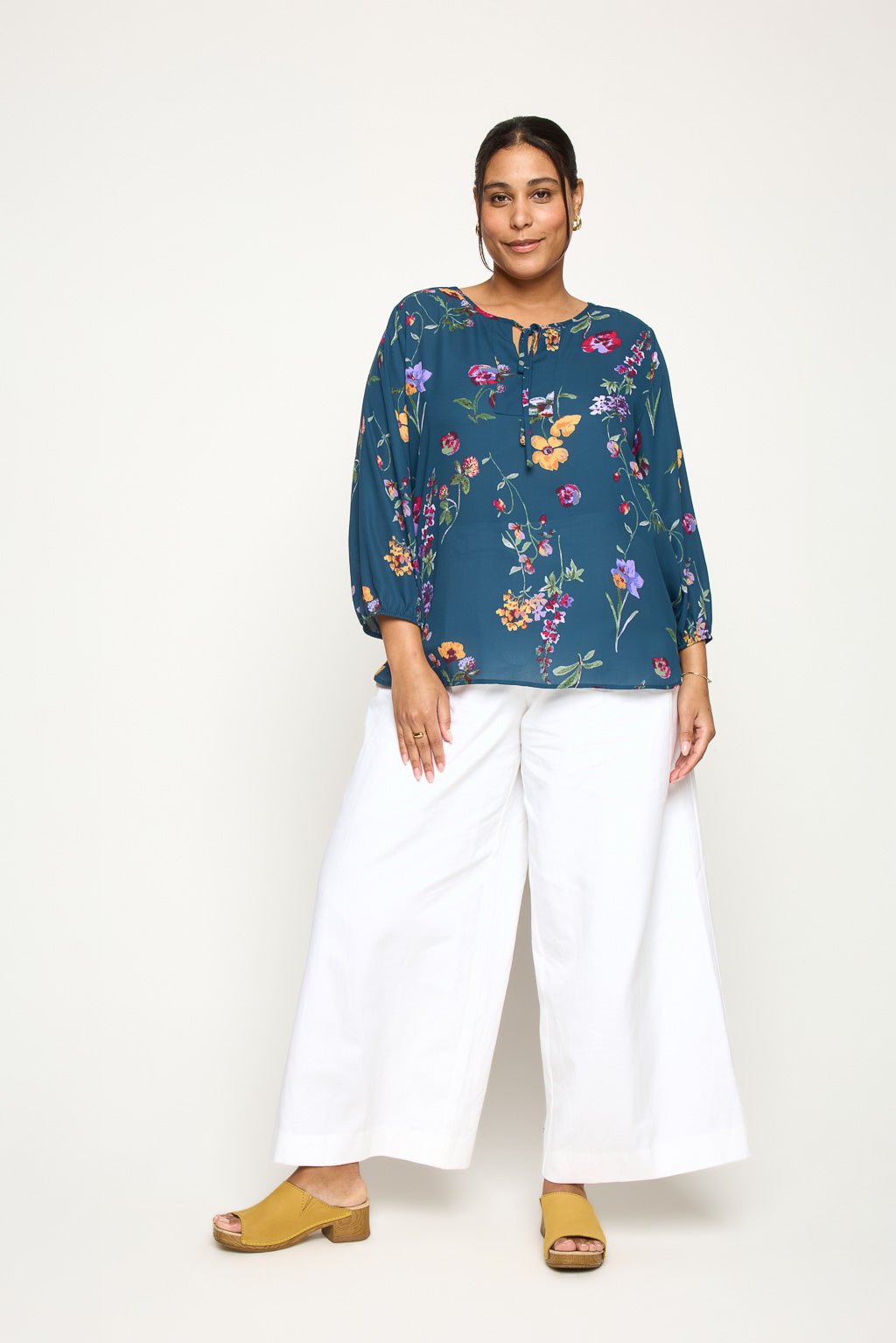 Image of West K Sophia Plus Size Printed Blouse Teal Red Floral