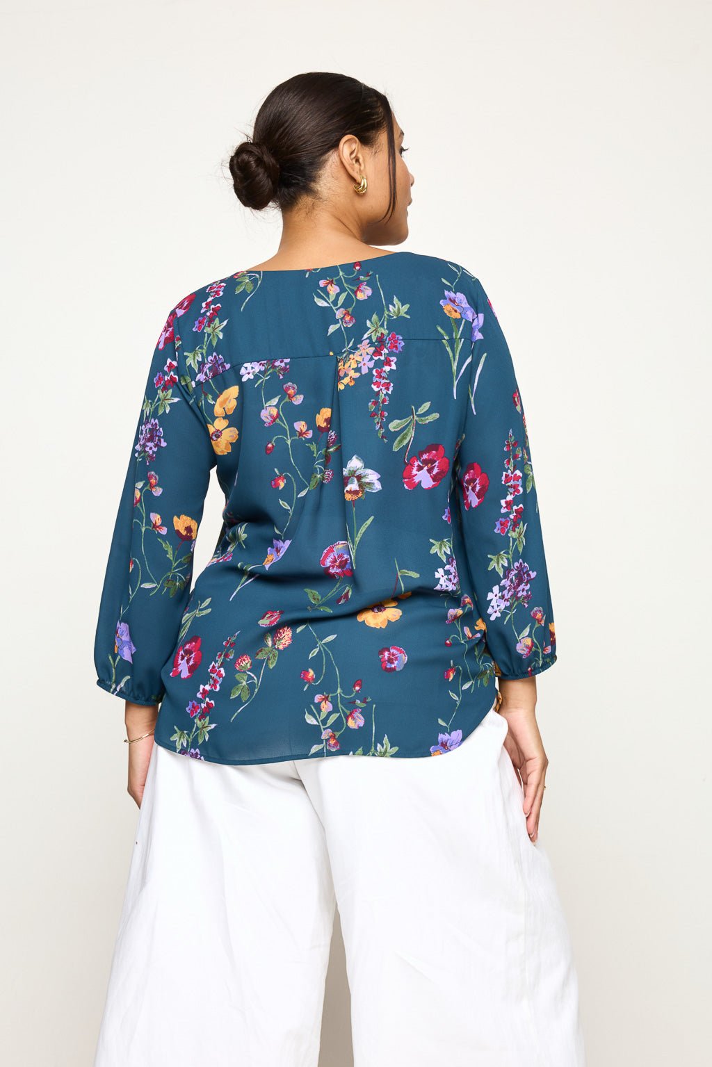 Image of West K Sophia Plus Size Printed Blouse Teal Red Floral