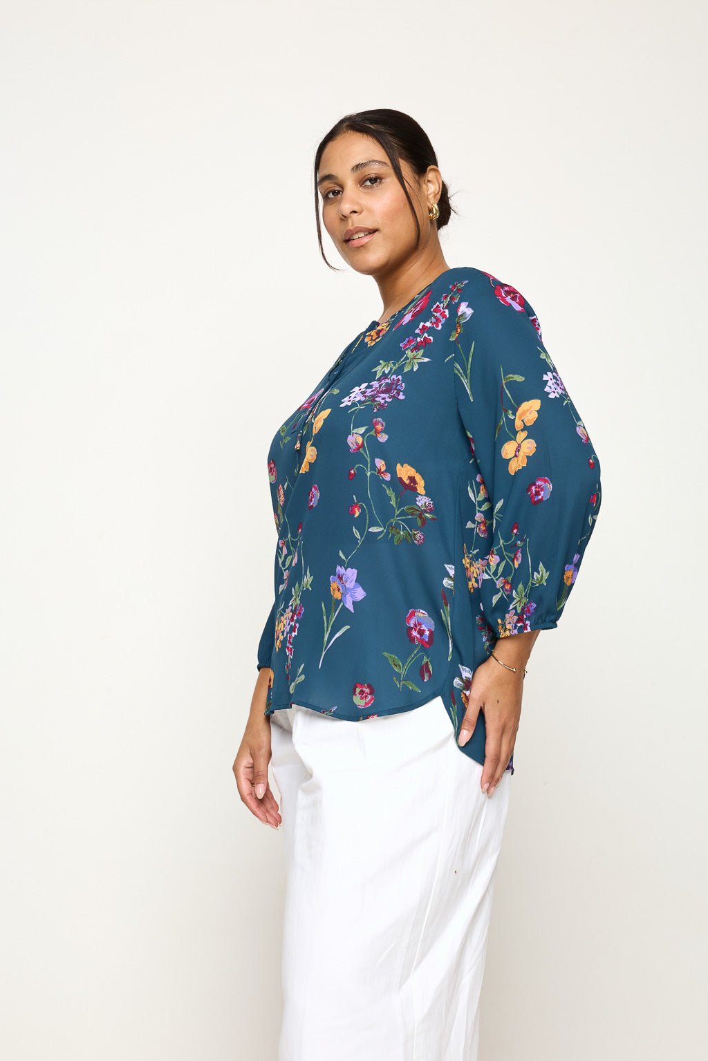 Image of West K Sophia Plus Size Printed Blouse Teal Red Floral