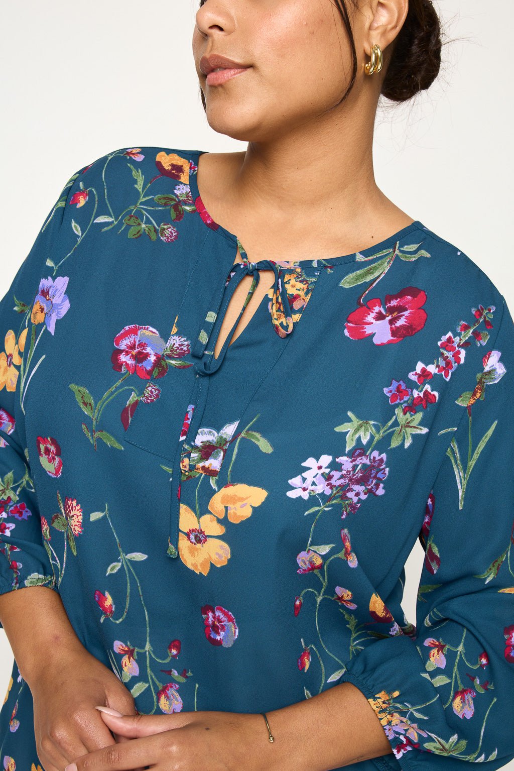 Image of West K Sophia Plus Size Printed Blouse Teal Red Floral
