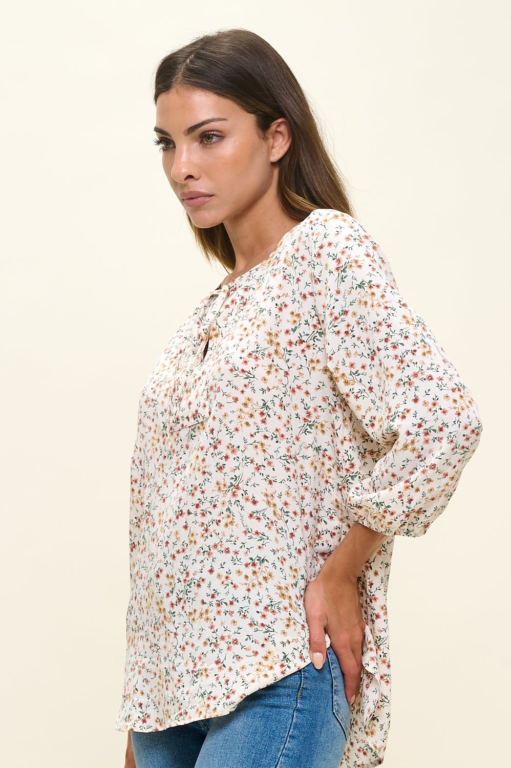 Image of West K Sophia Printed Blouse Ivory Ditzy Floral