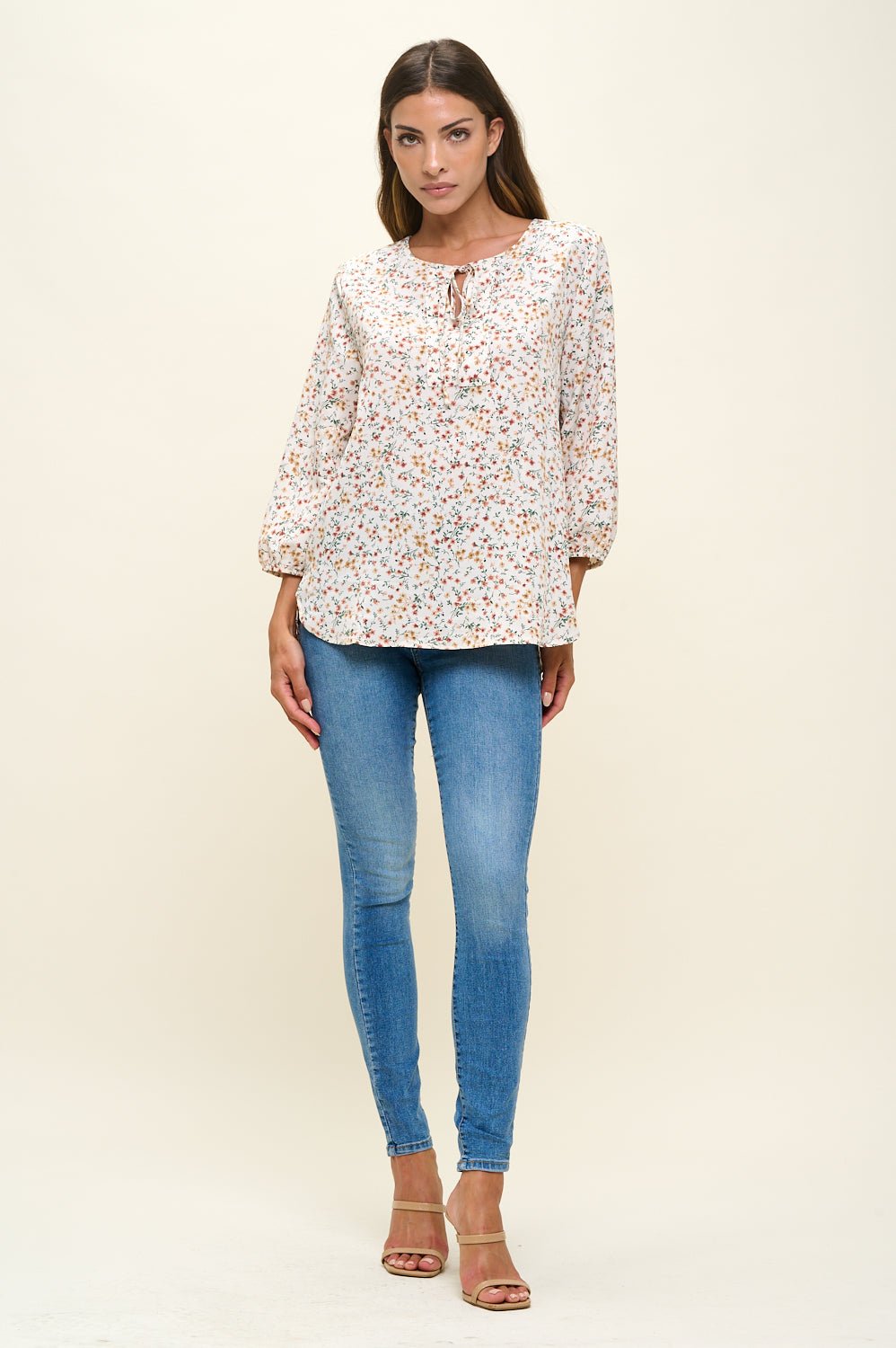 Image of West K Sophia Printed Blouse Ivory Ditzy Floral