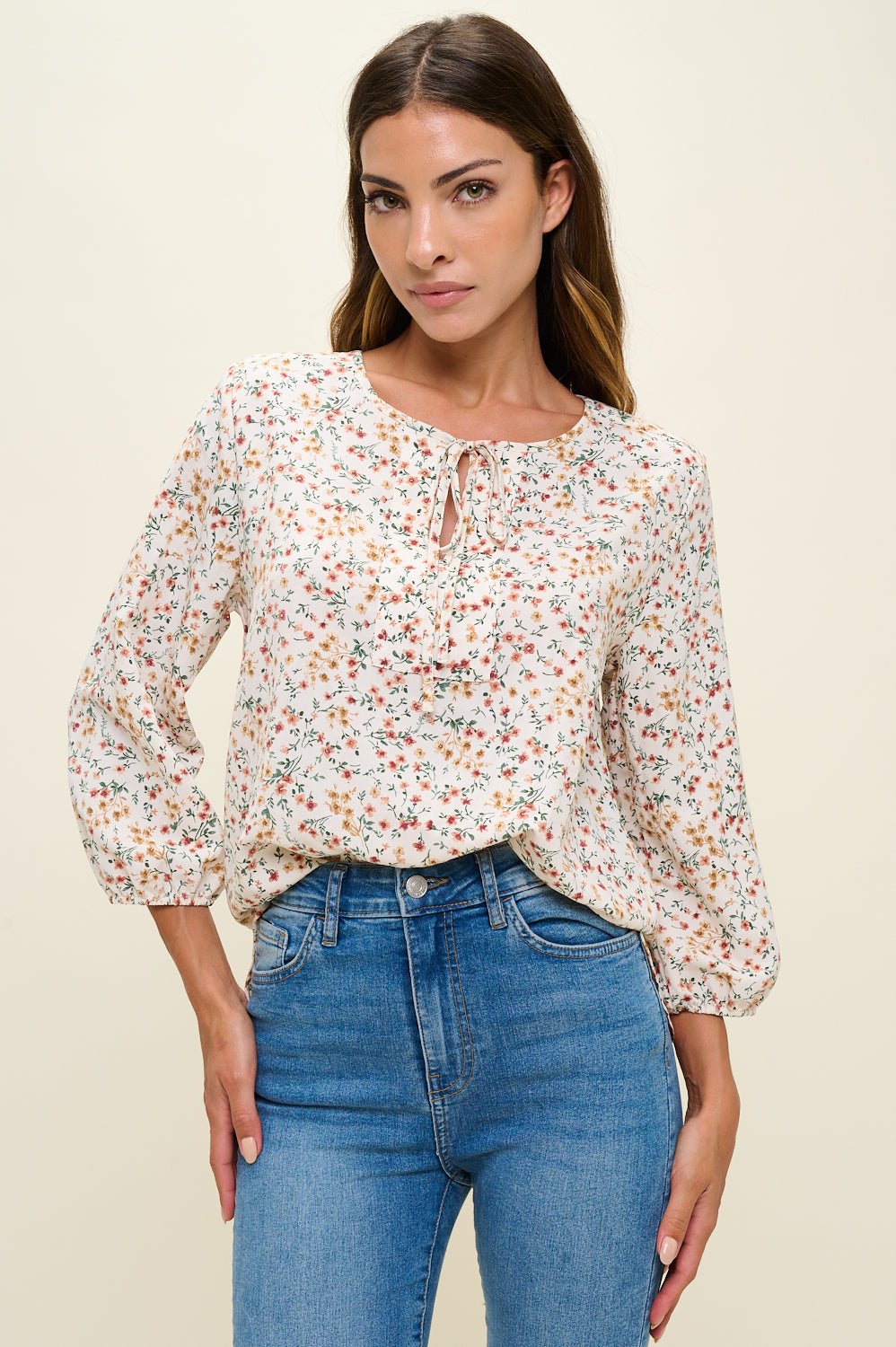 Image of West K Sophia Printed Blouse Ivory Ditzy Floral