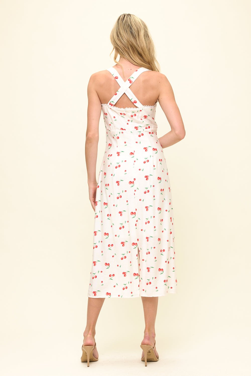 Image of West K Sylvie Scallop Neckline Midi Dress White Cherry