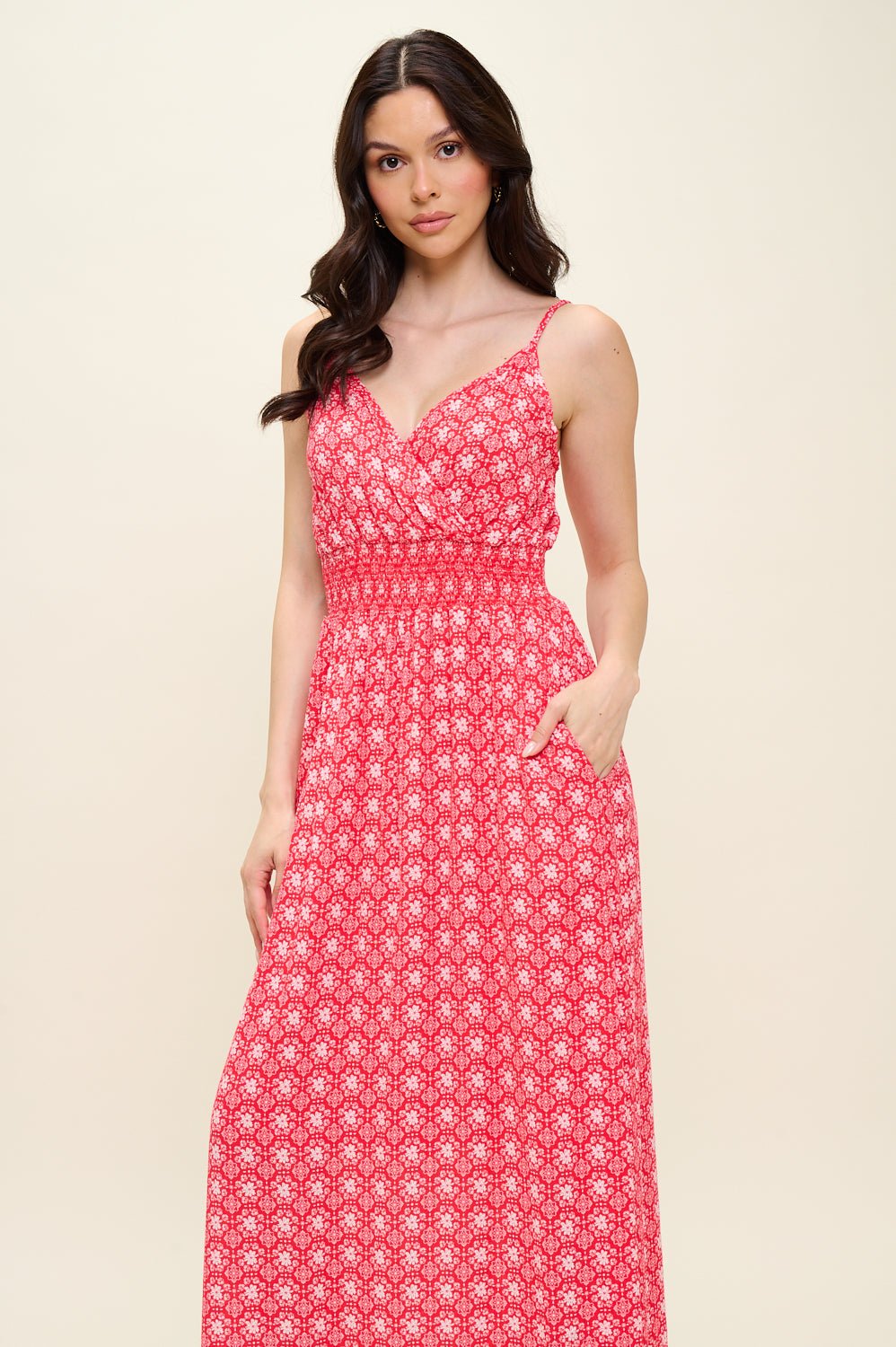 Image of West K Teagan Spaghetti Strap Maxi Dress Red Daisy Floral
